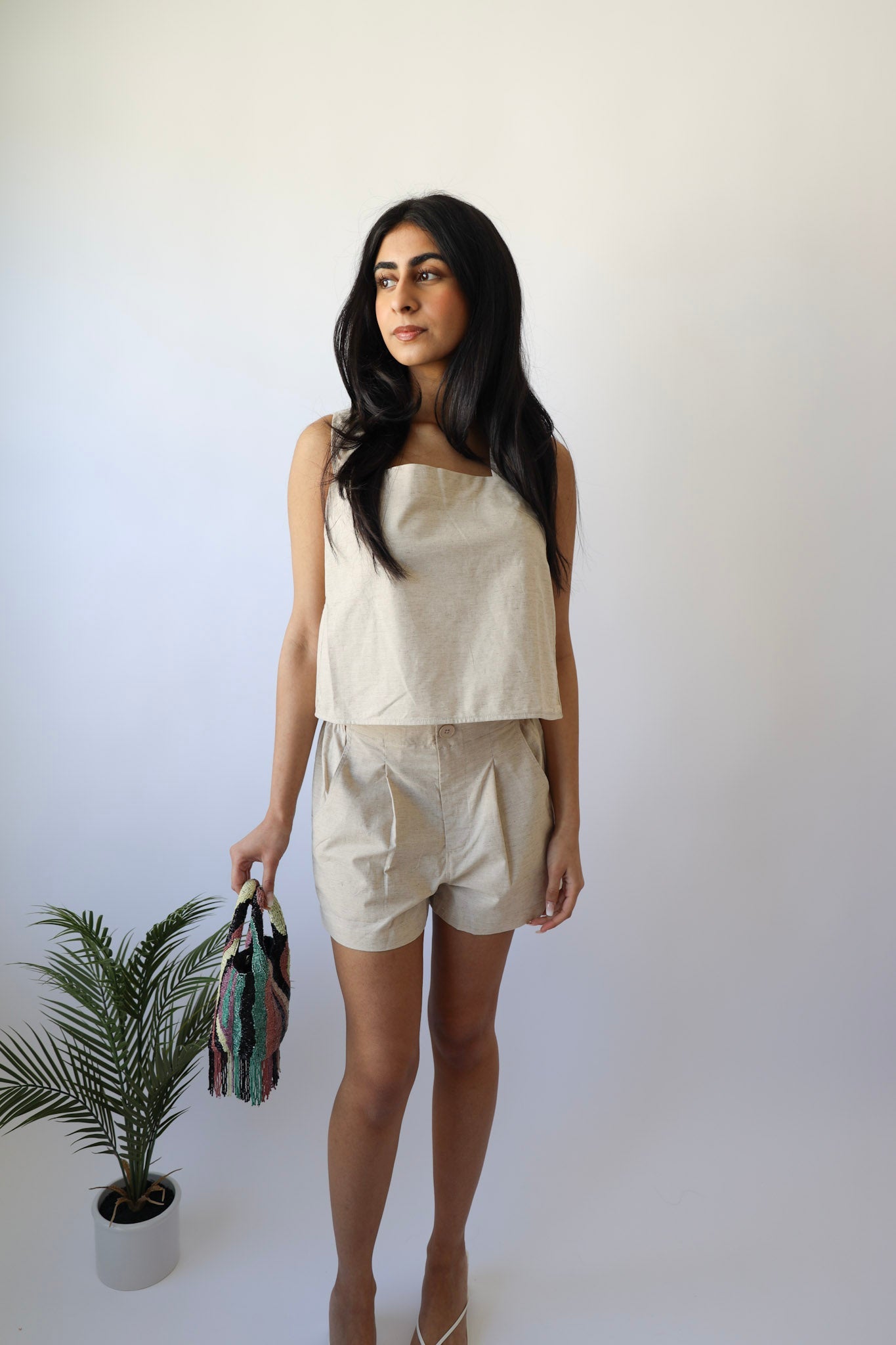Cream Crossed Back Linen Top