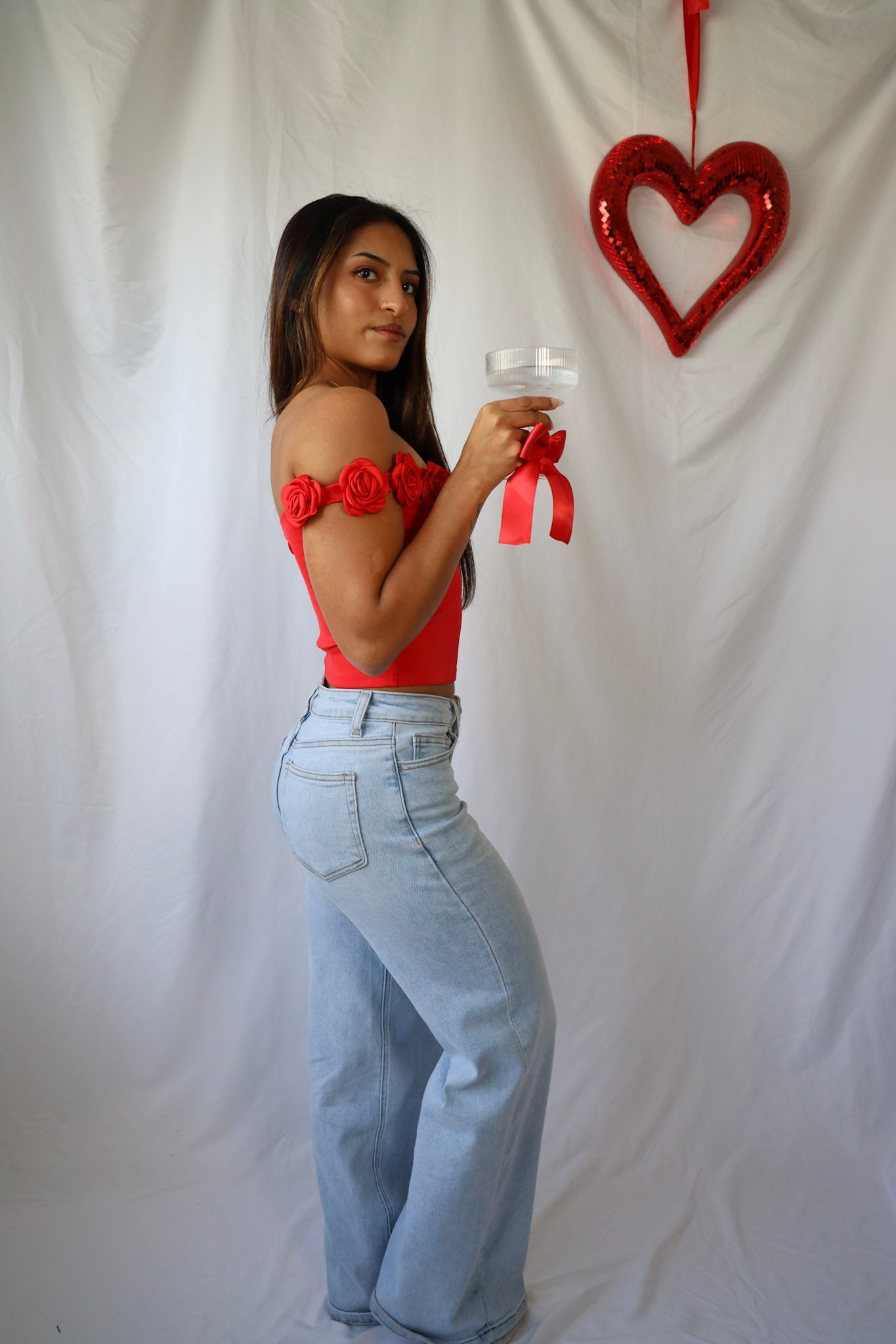 Rosette Off the Shoulder Crop Top