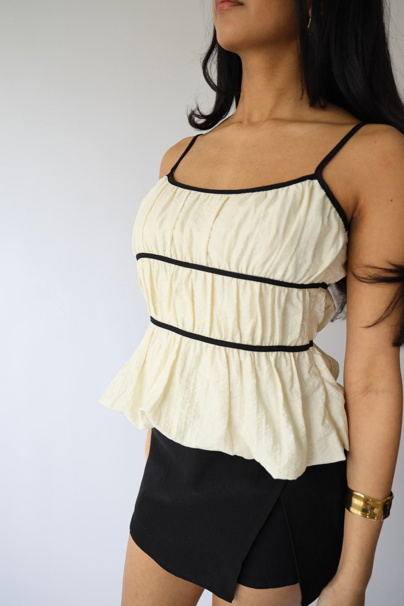 Tie Back Cream and Black Spaghetti Strap Top