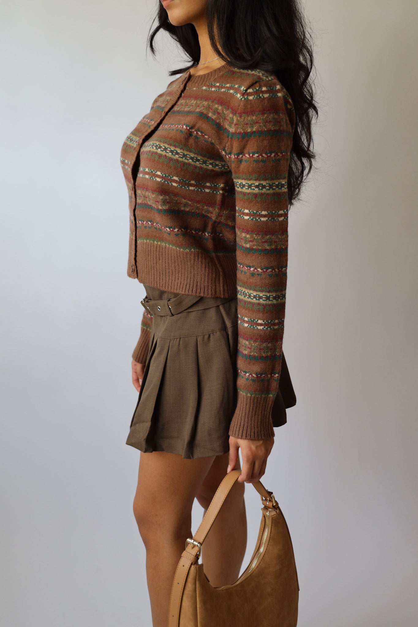 Vintage Pattern Cozy Brown Cardigan