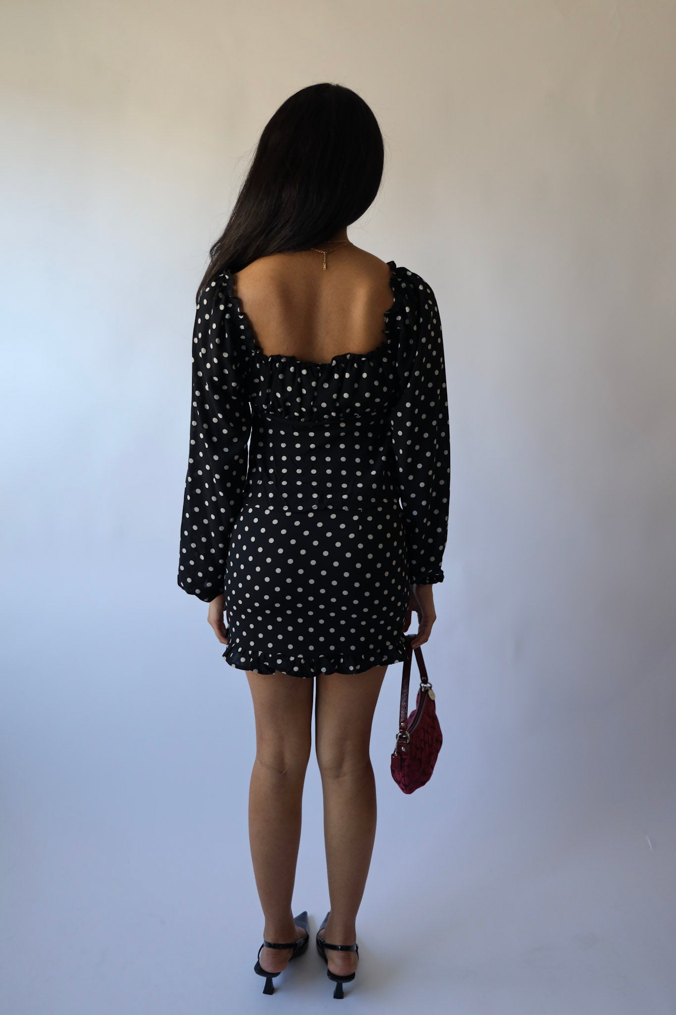 Polka Dot Baby Doll Long Sleeve with Mini Skirt (Sold as a Set)