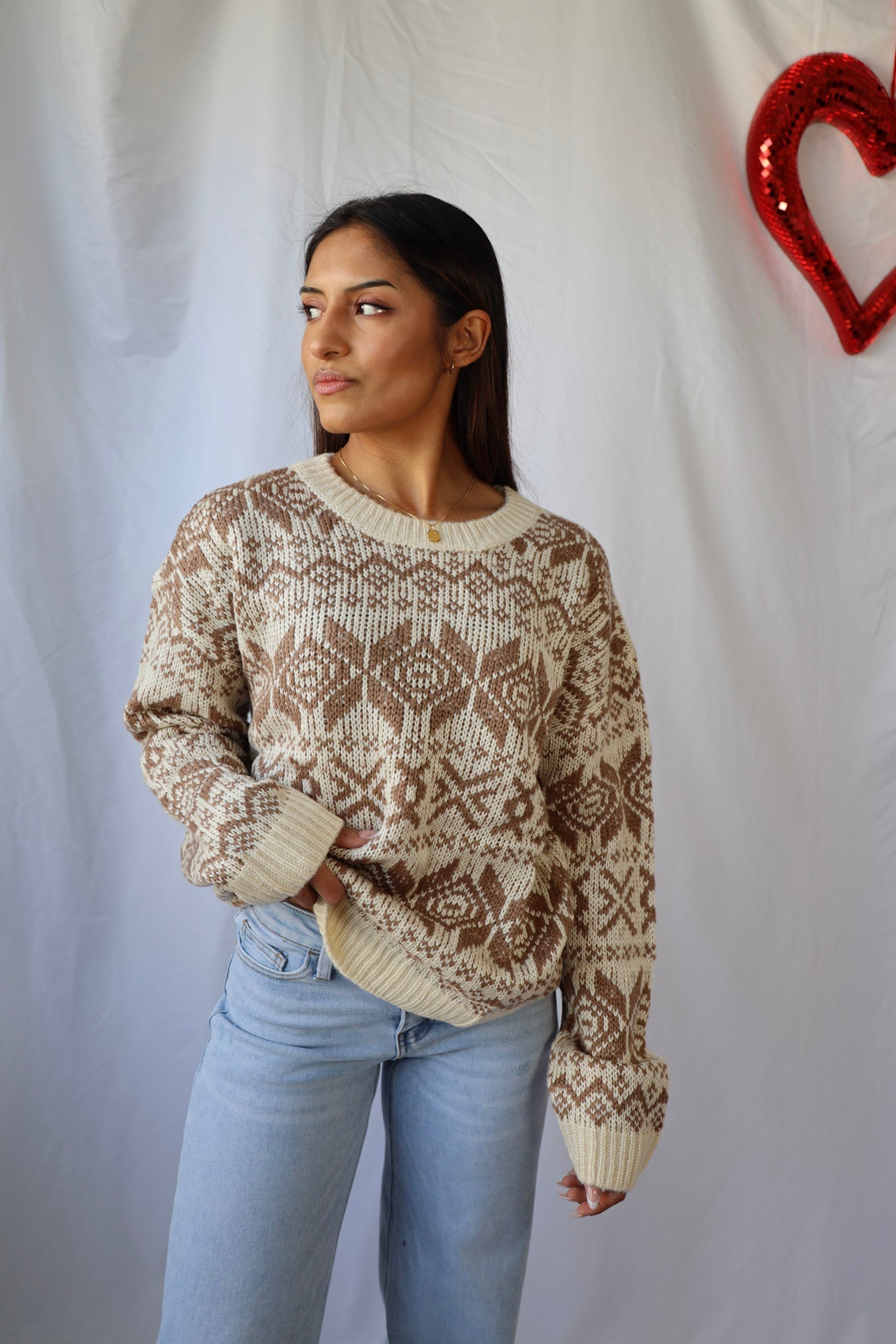 Beige Nordic Print Sweater