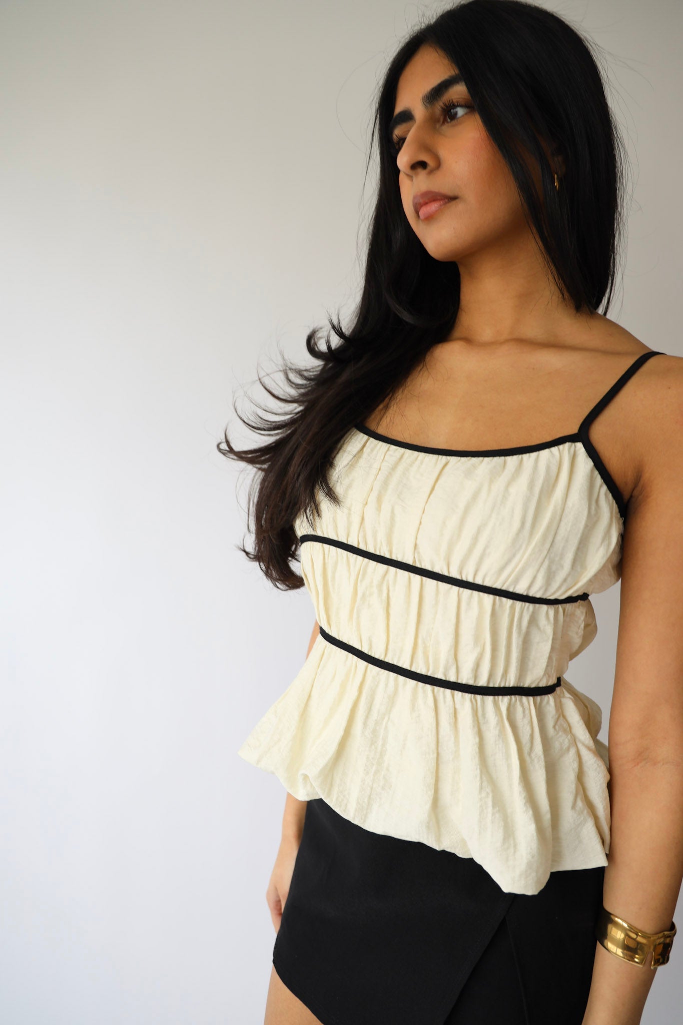 Tie Back Cream and Black Spaghetti Strap Top