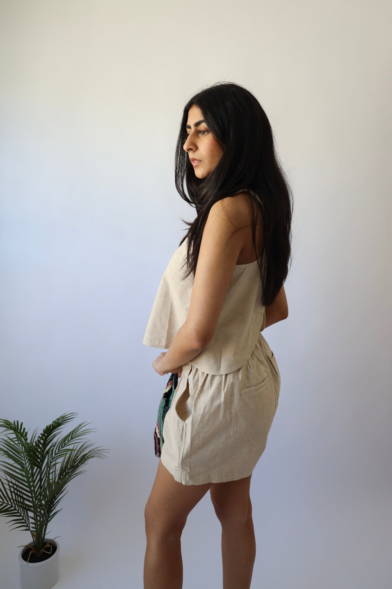 Cream Crossed Back Linen Top