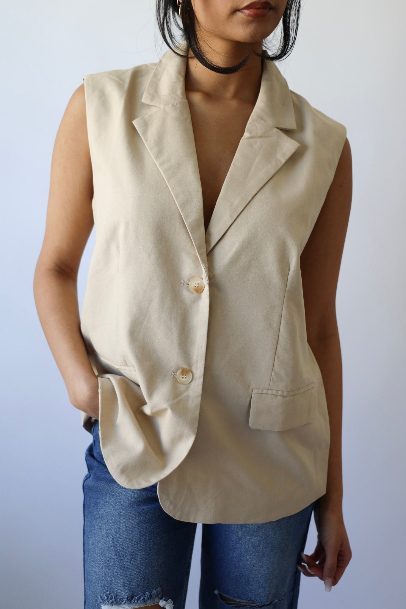 Taupe Oversized Sleeveless Blazer