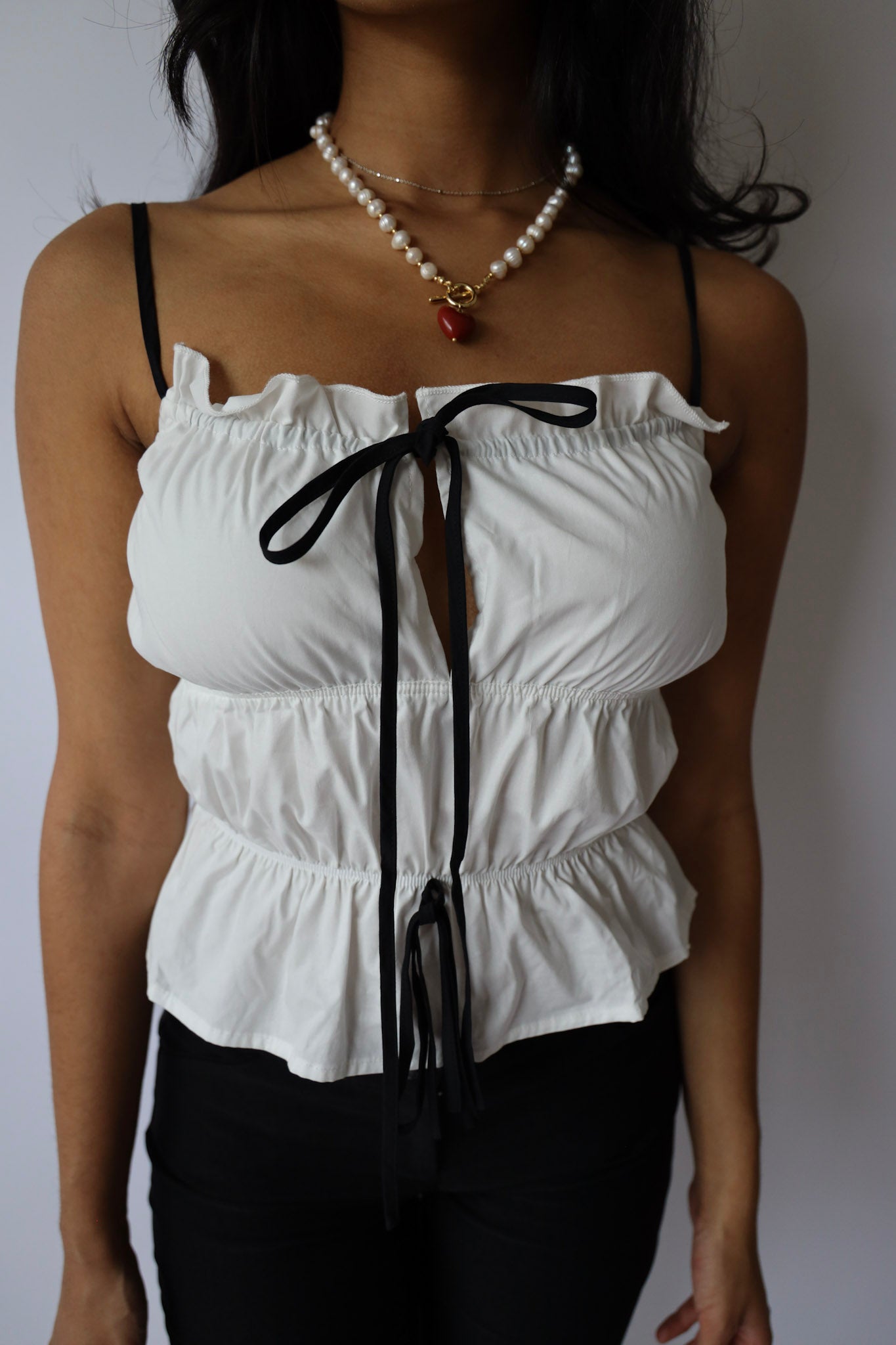 White and Black Poplin Top
