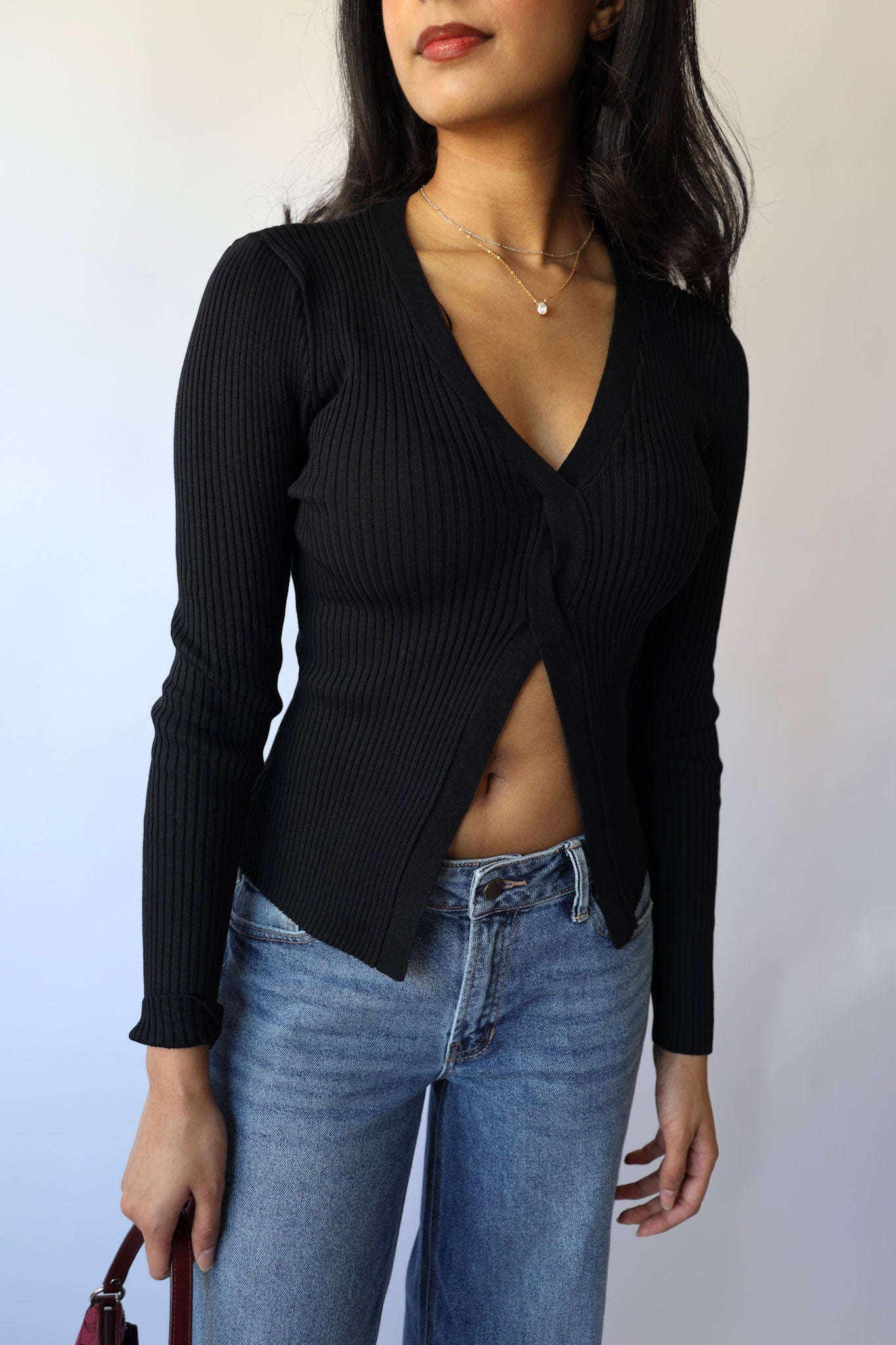 Ribbed Twist Front Sweater Cardigan