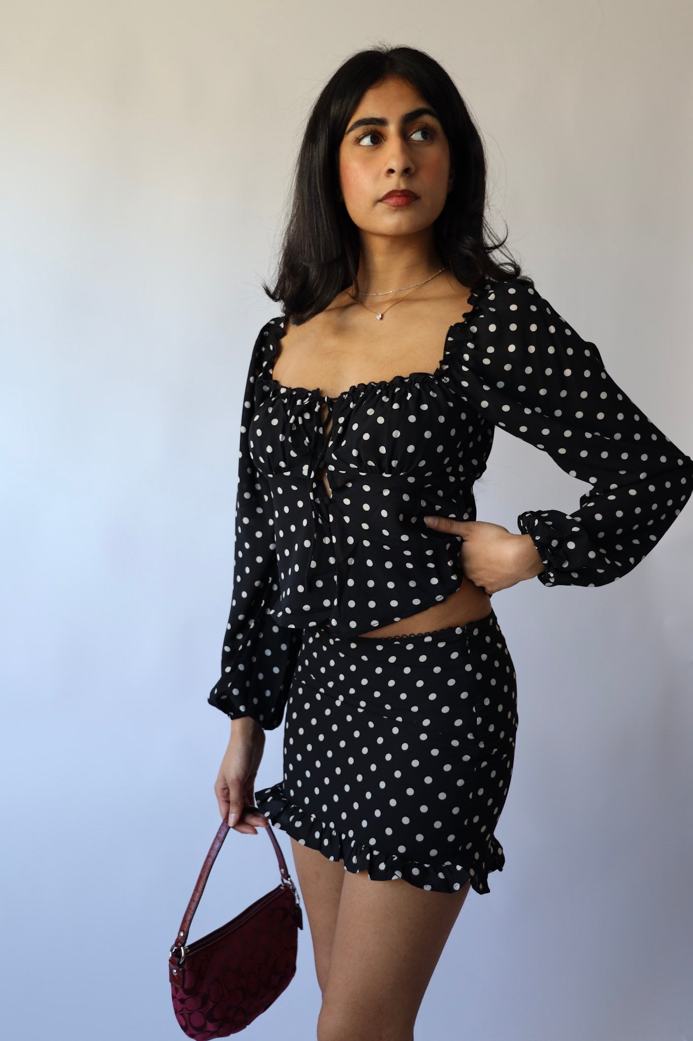Polka Dot Baby Doll Long Sleeve with Mini Skirt (Sold as a Set)