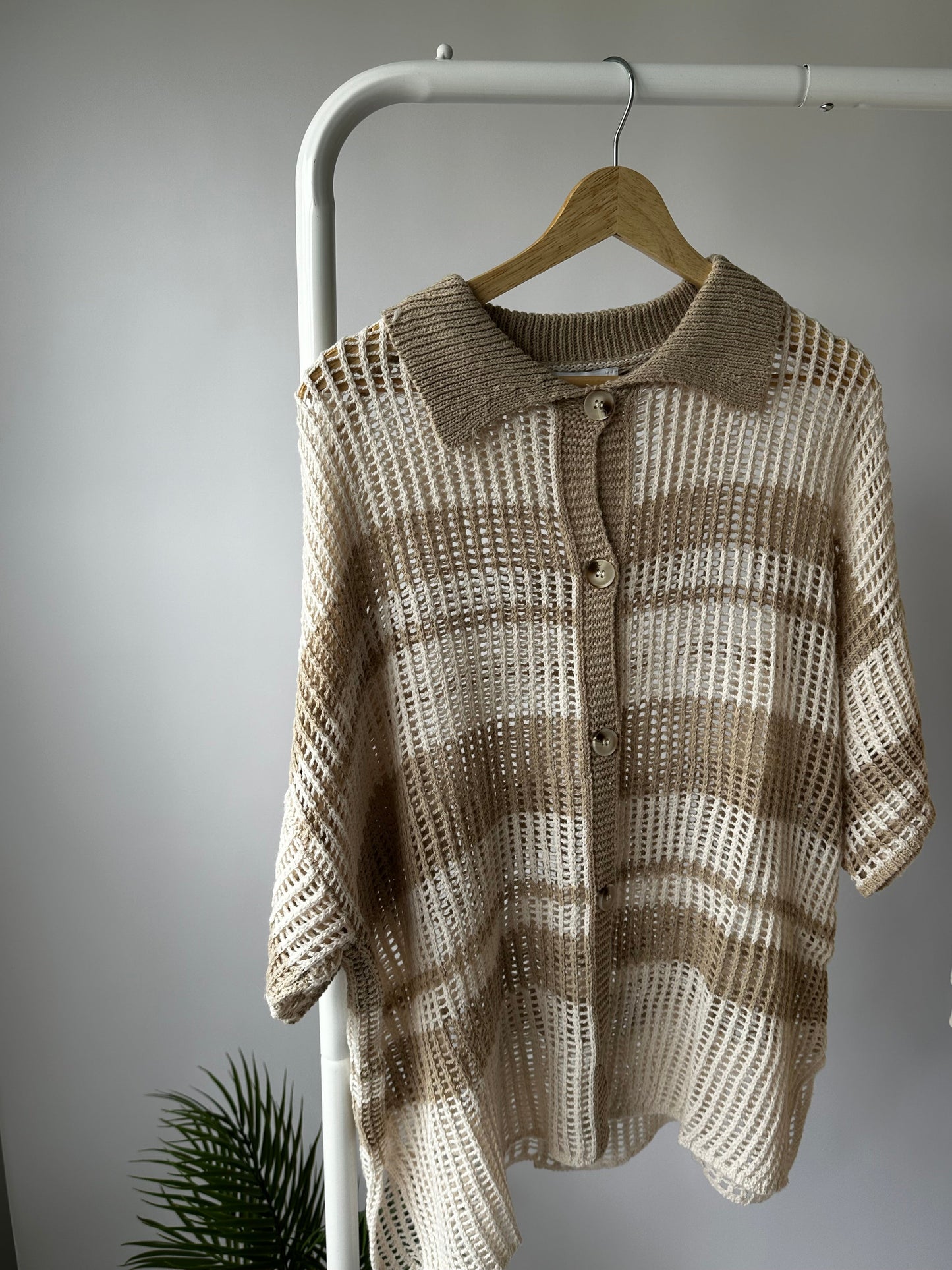 Open Knit Oversized Collar Top