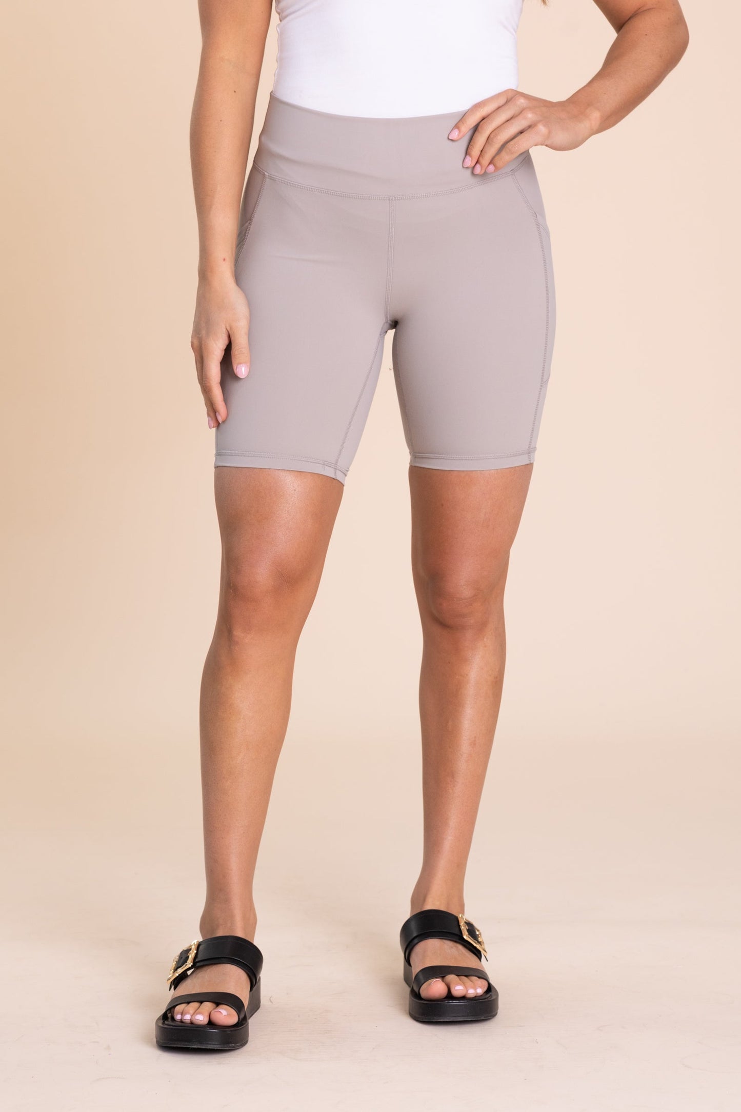 Solid Active Bike Shorts With Pockets