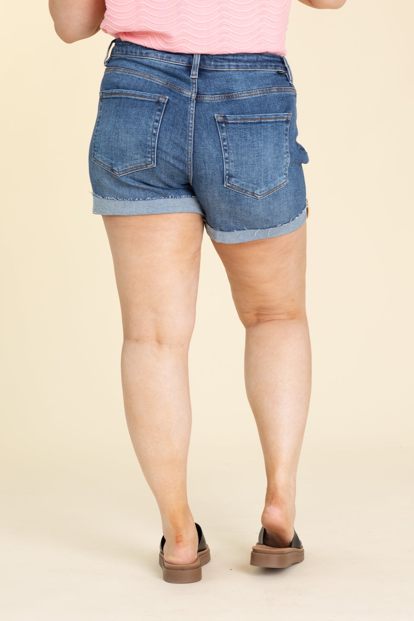 Risen High Rise Dark Wash Cuffed Shorts