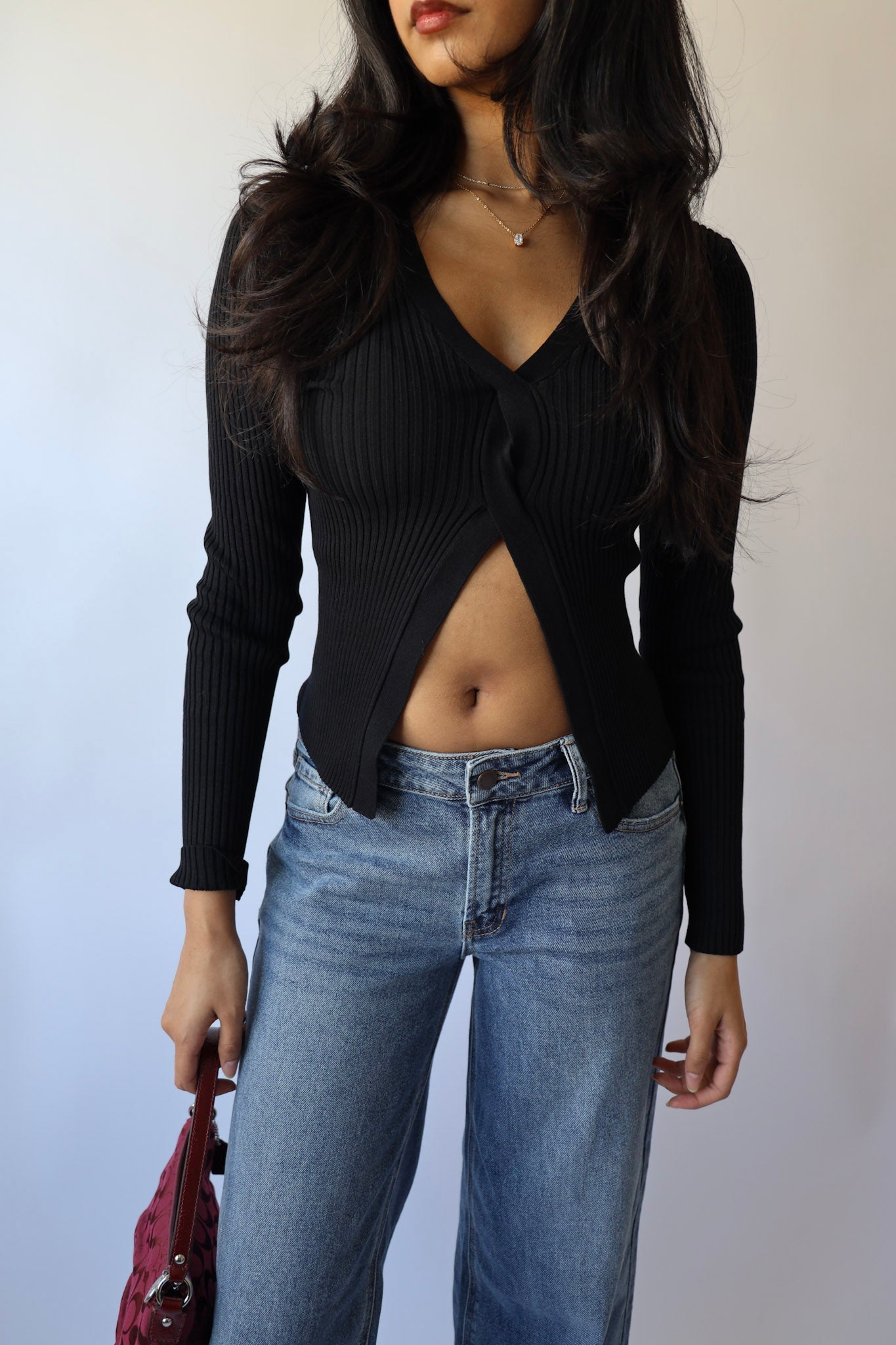 Ribbed Twist Front Sweater Cardigan
