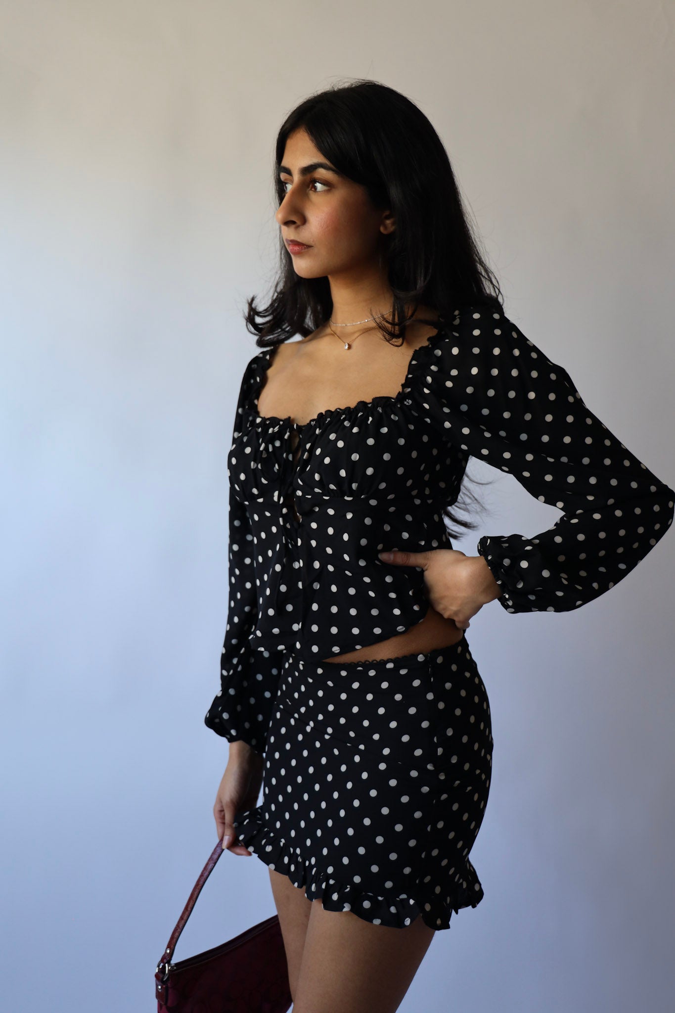 Polka Dot Baby Doll Long Sleeve with Mini Skirt (Sold as a Set)