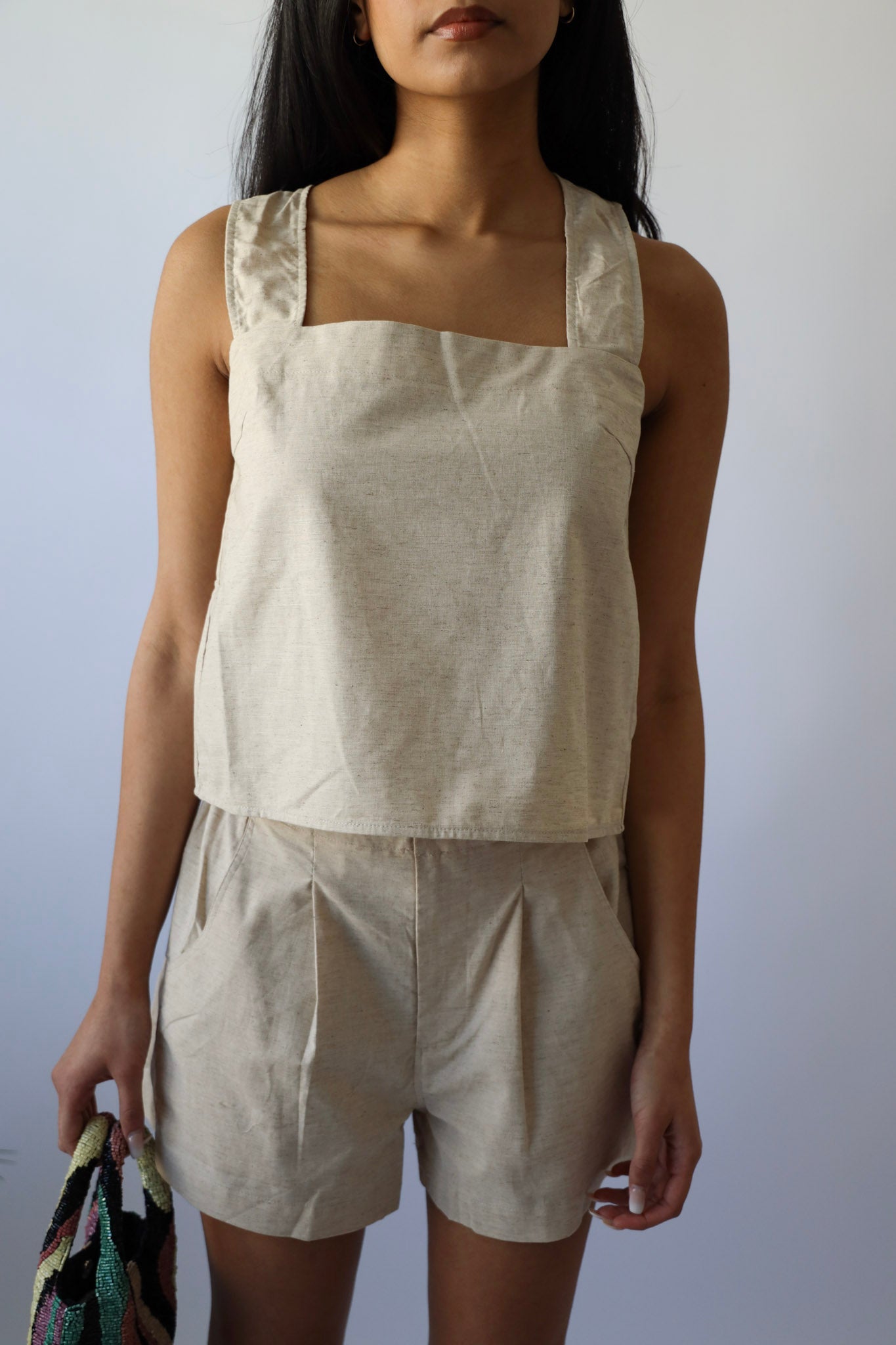 Cream Crossed Back Linen Top