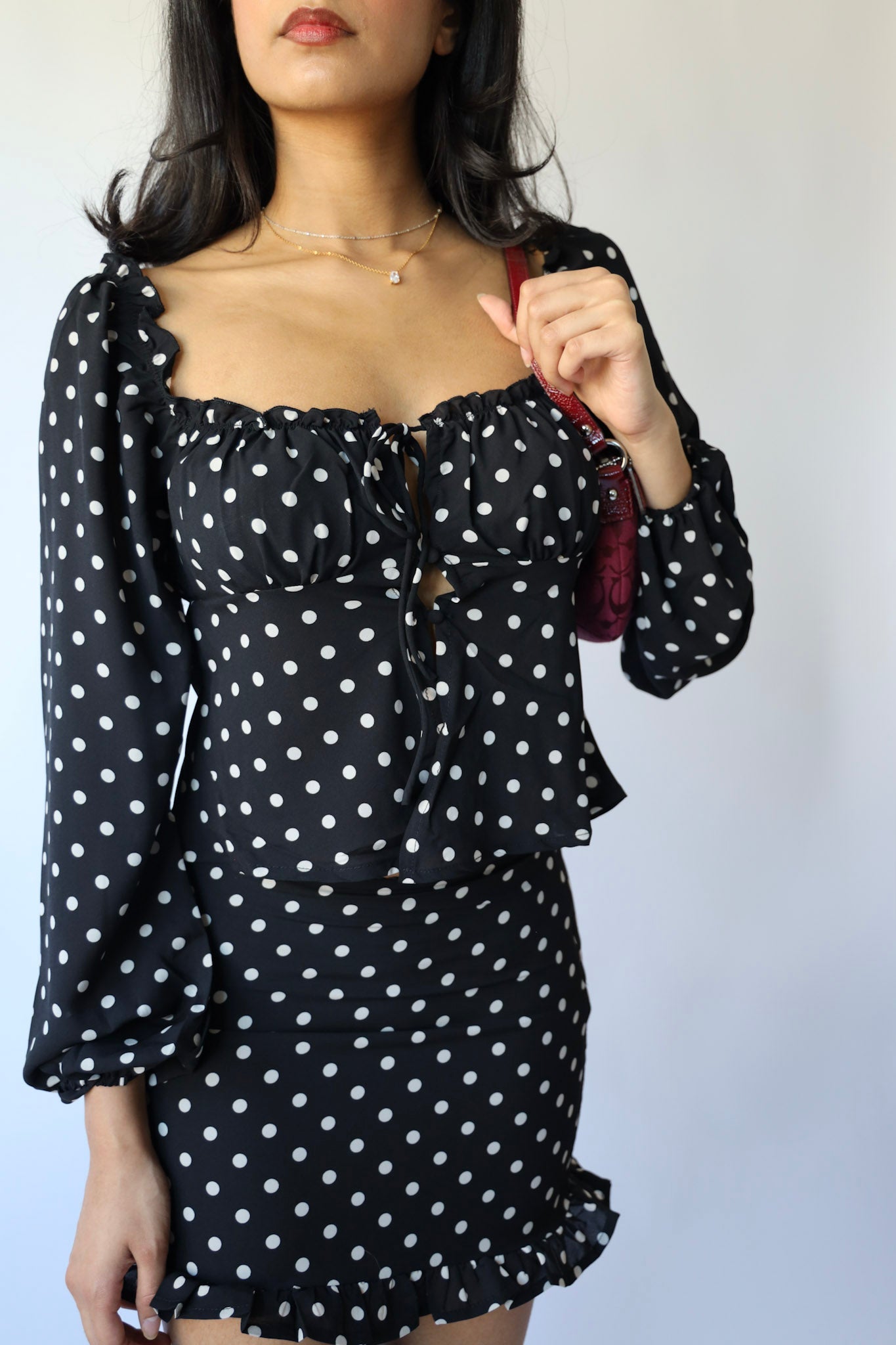 Polka Dot Baby Doll Long Sleeve with Mini Skirt (Sold as a Set)
