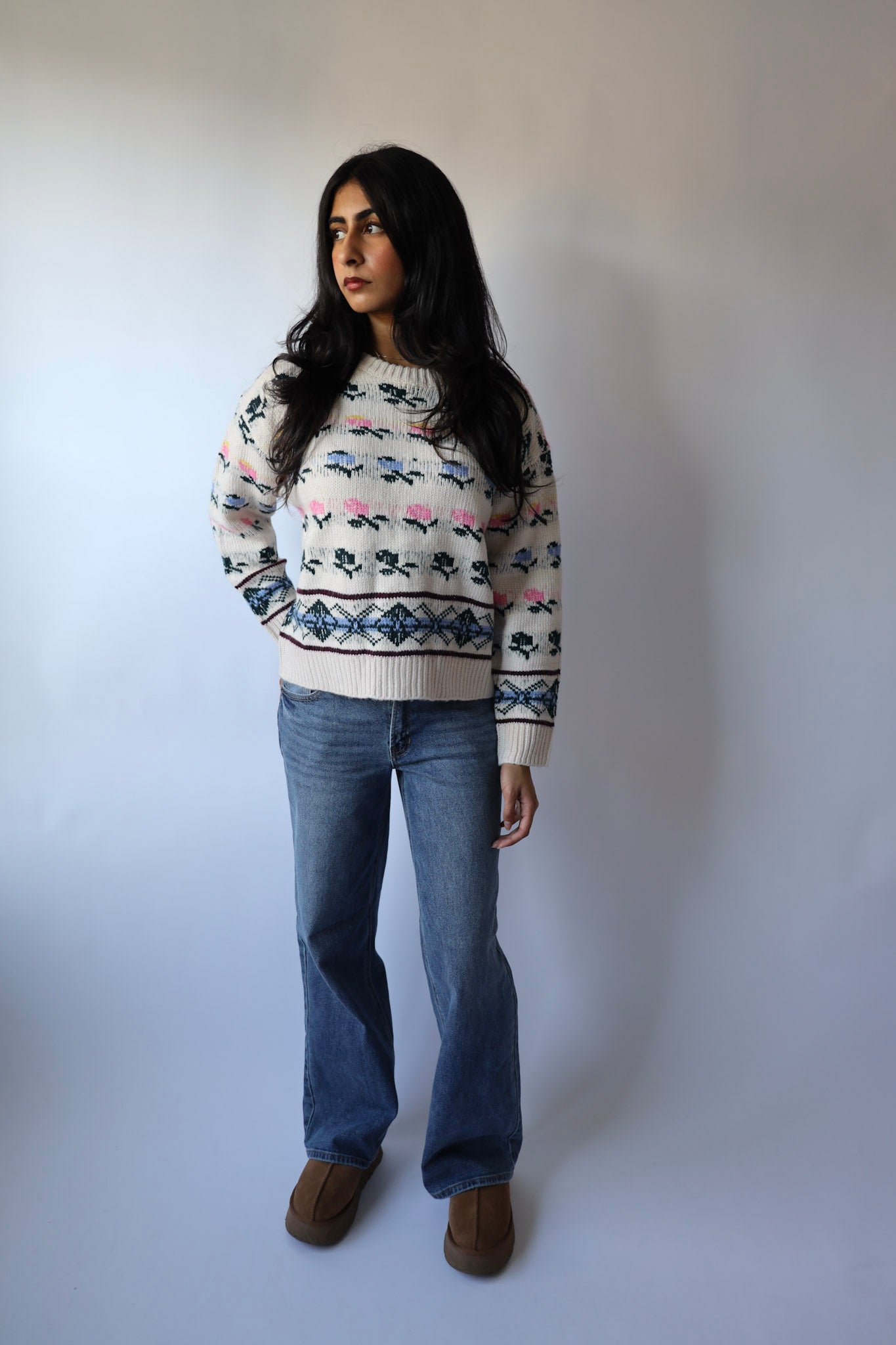 Vintage Floral Stripe Sweater