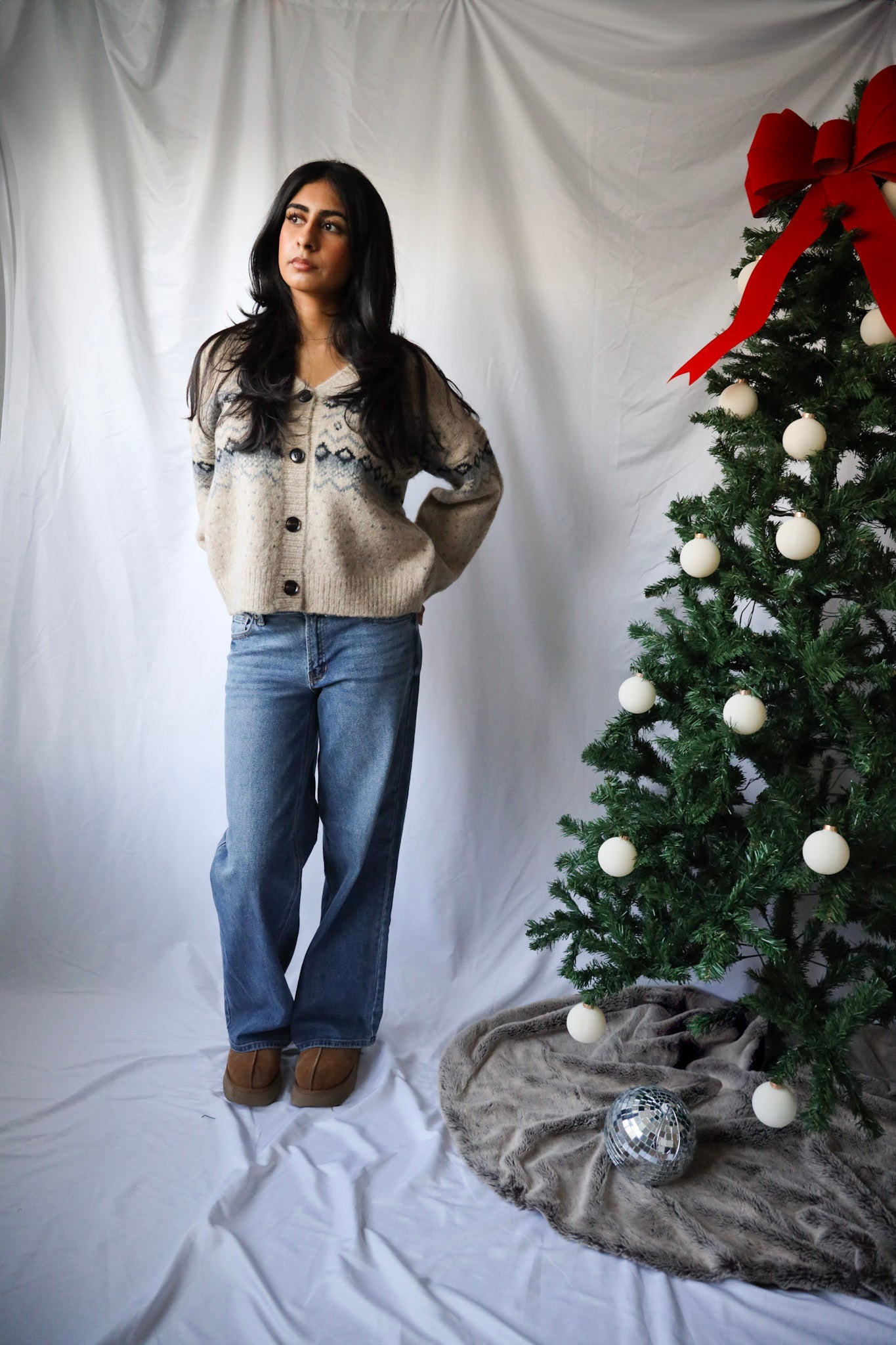 Cream and Blue Argyle Cardigan