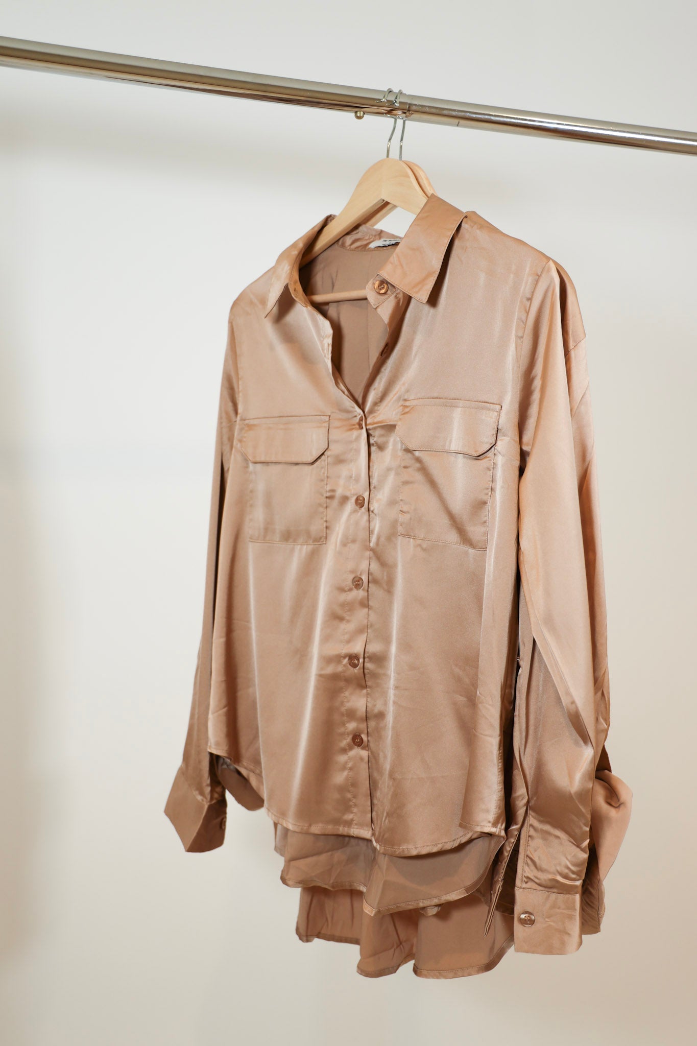 Satin Roll Up Tab Sleeve Woven Top