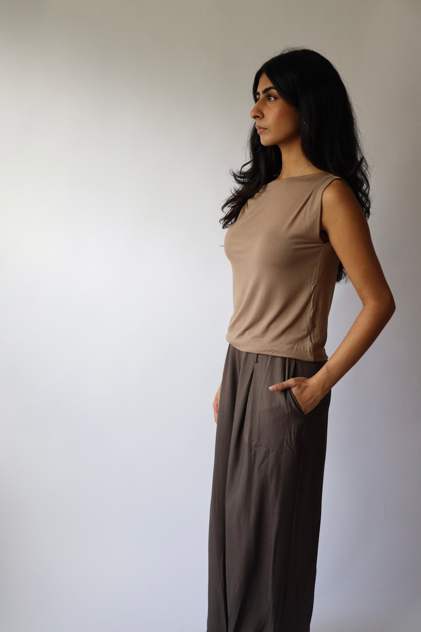 Latte Draped Shoulder Top