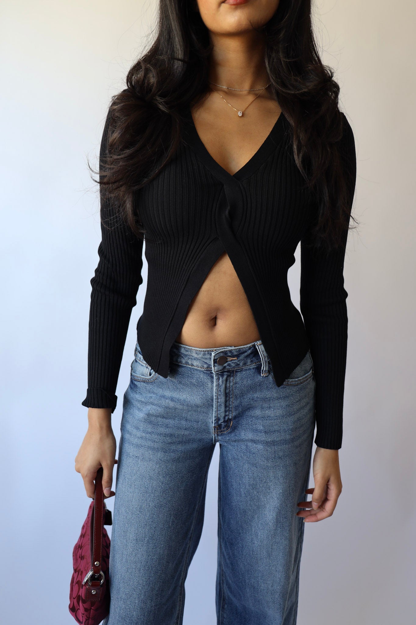 Ribbed Twist Front Sweater Cardigan