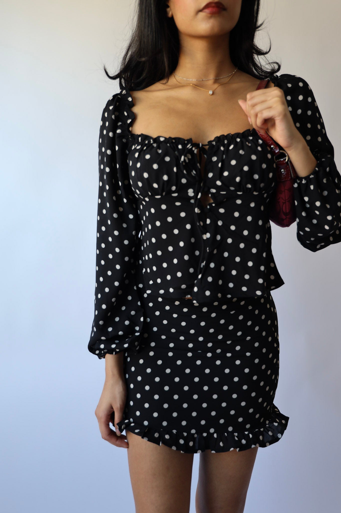 Polka Dot Baby Doll Long Sleeve with Mini Skirt (Sold as a Set)