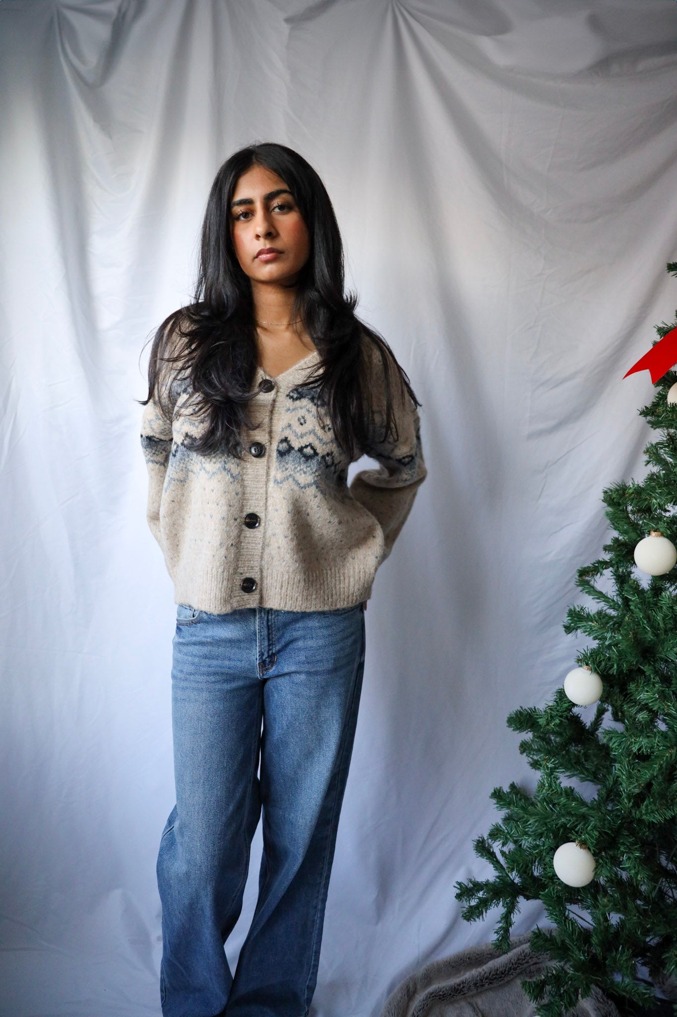 Cream and Blue Argyle Cardigan