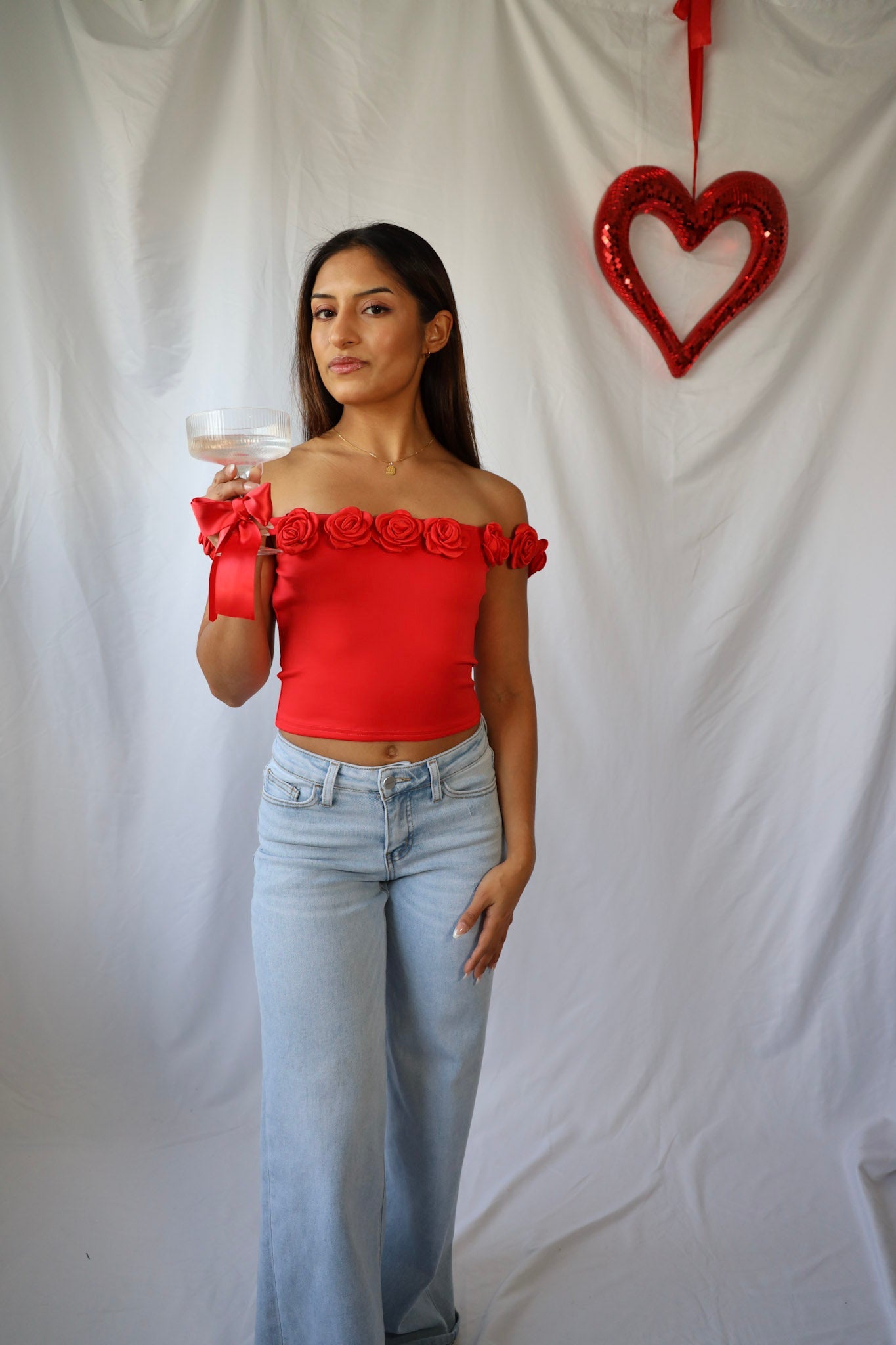 Rosette Off the Shoulder Crop Top