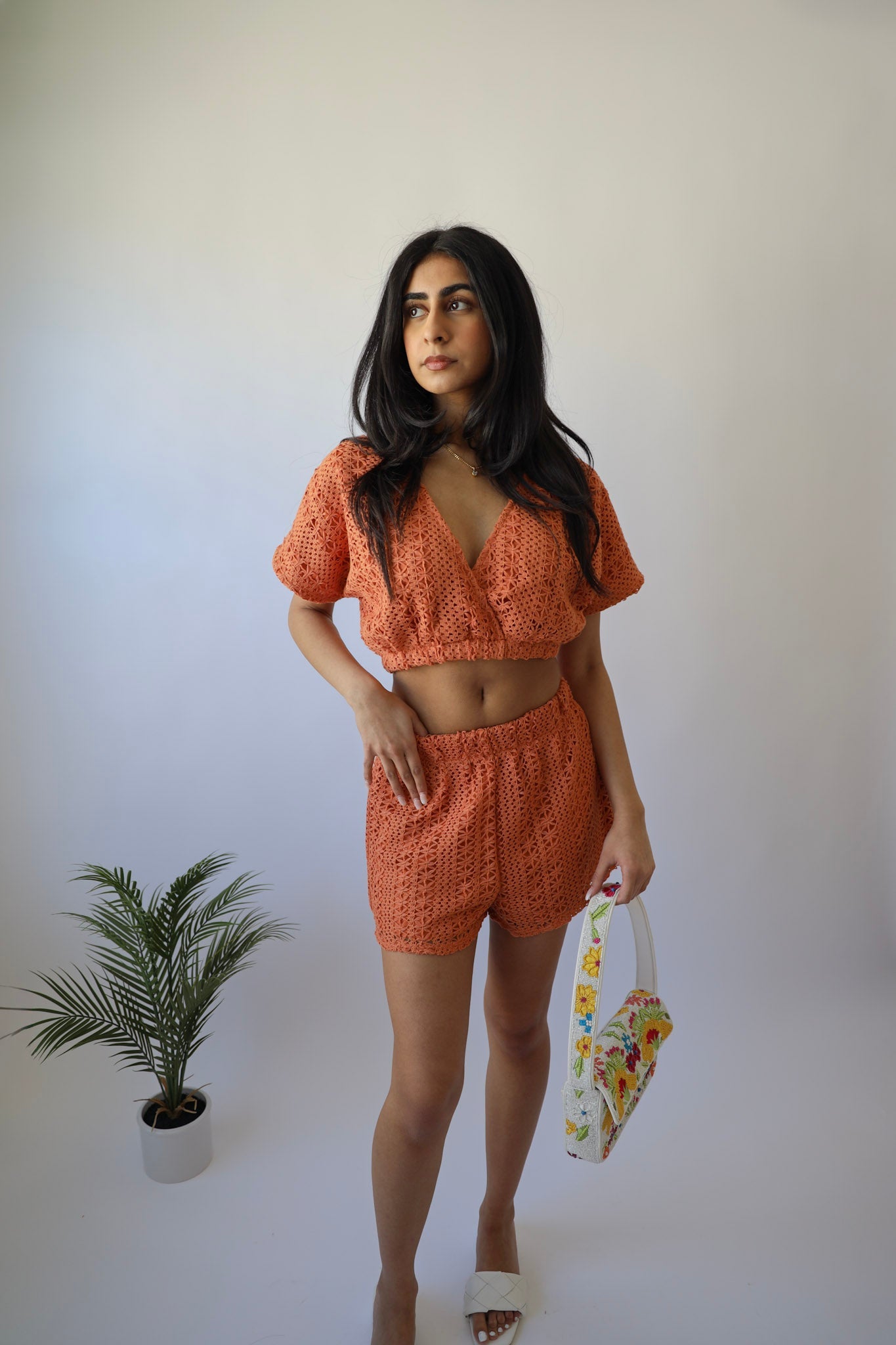 Orange Cropped Crochet Top
