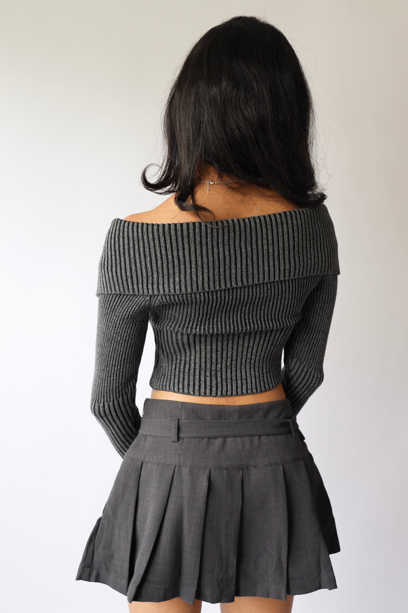 Washed Off-Shoulder Zip-Front Sweater Top