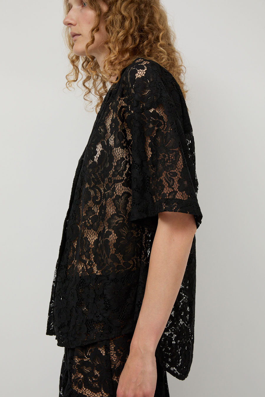 A Bronze Age Romeo Top in Black Lace