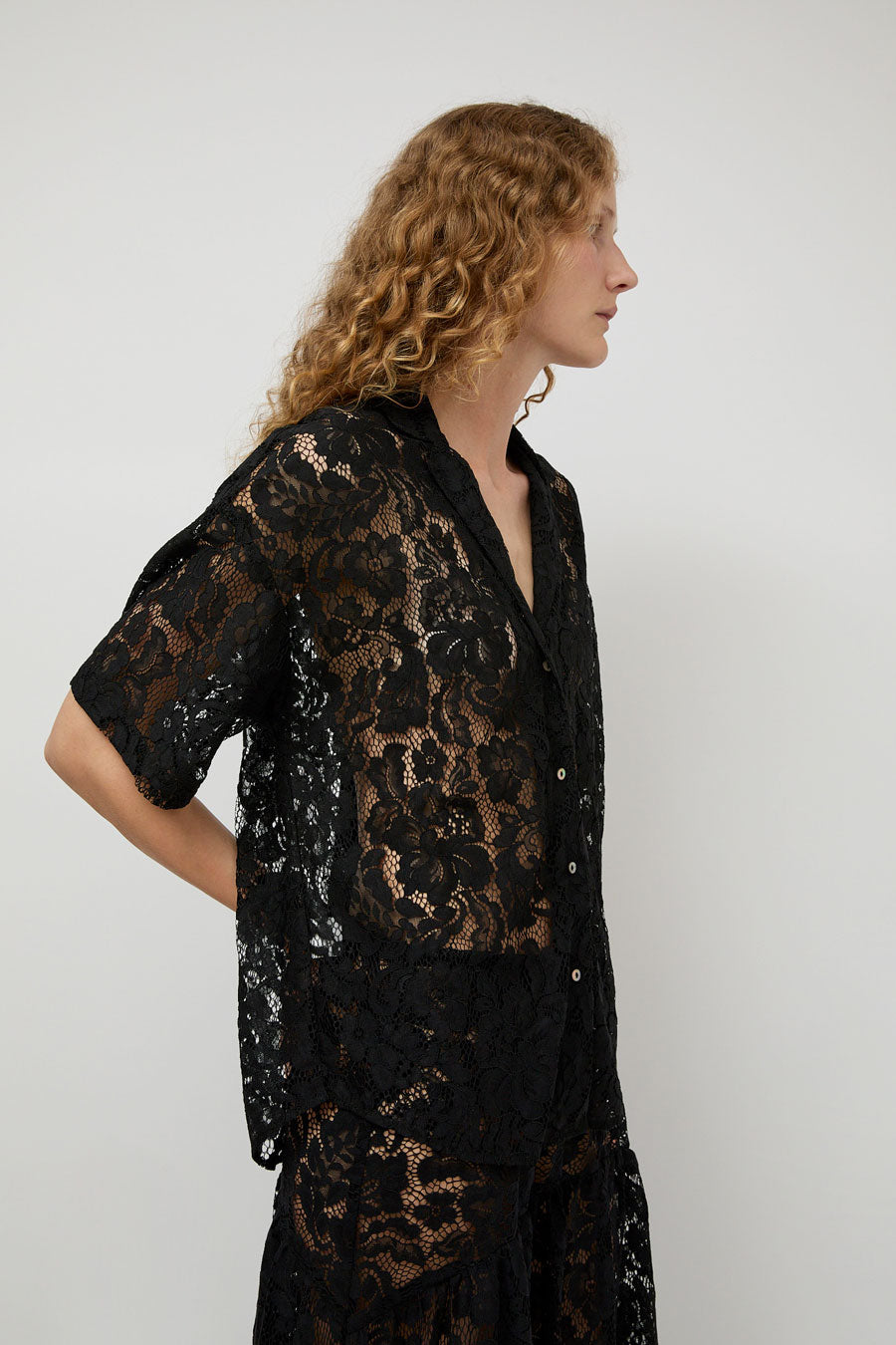 A Bronze Age Romeo Top in Black Lace
