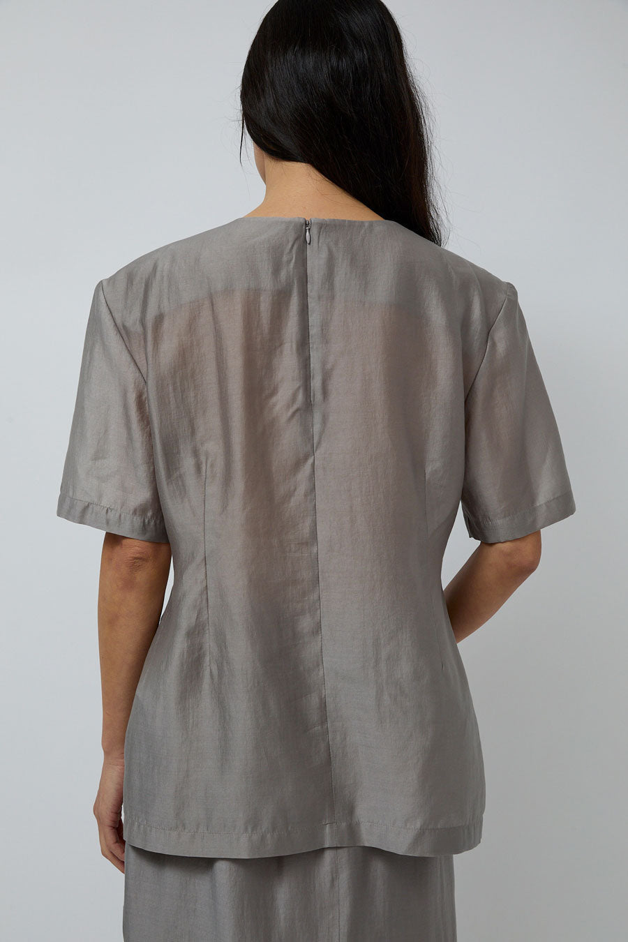 Amomento Silk Oversized Half Shirt in Grey
