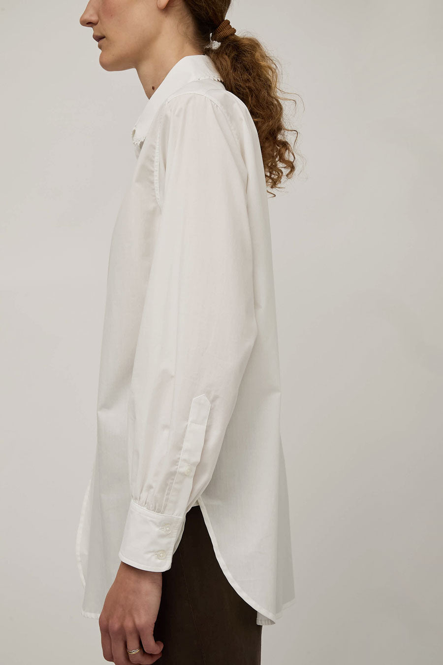 B Sides Louisa Shirt in White Poplin and Tatted Lace