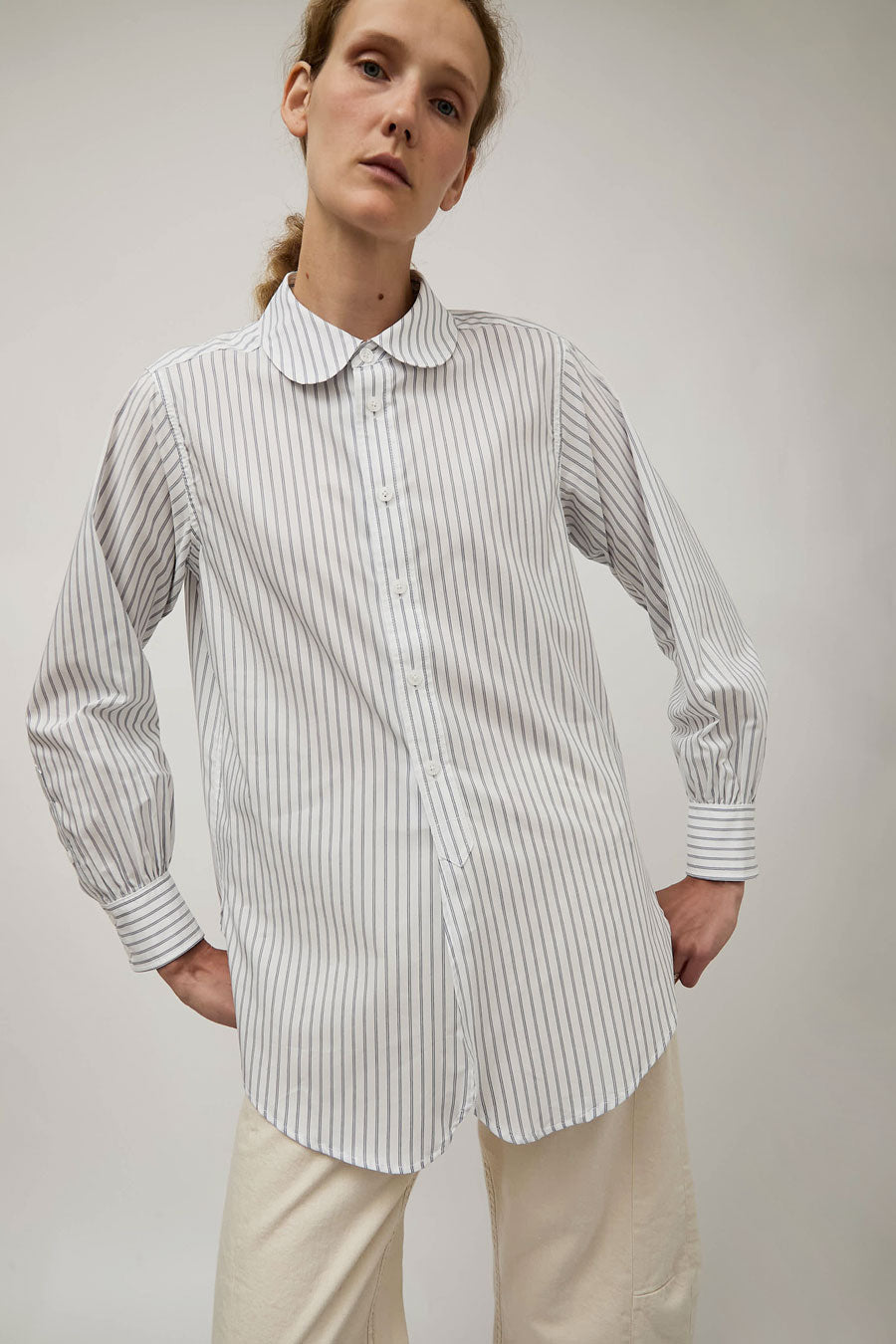 B Sides Louisa Shirt in White and Navy Stripe