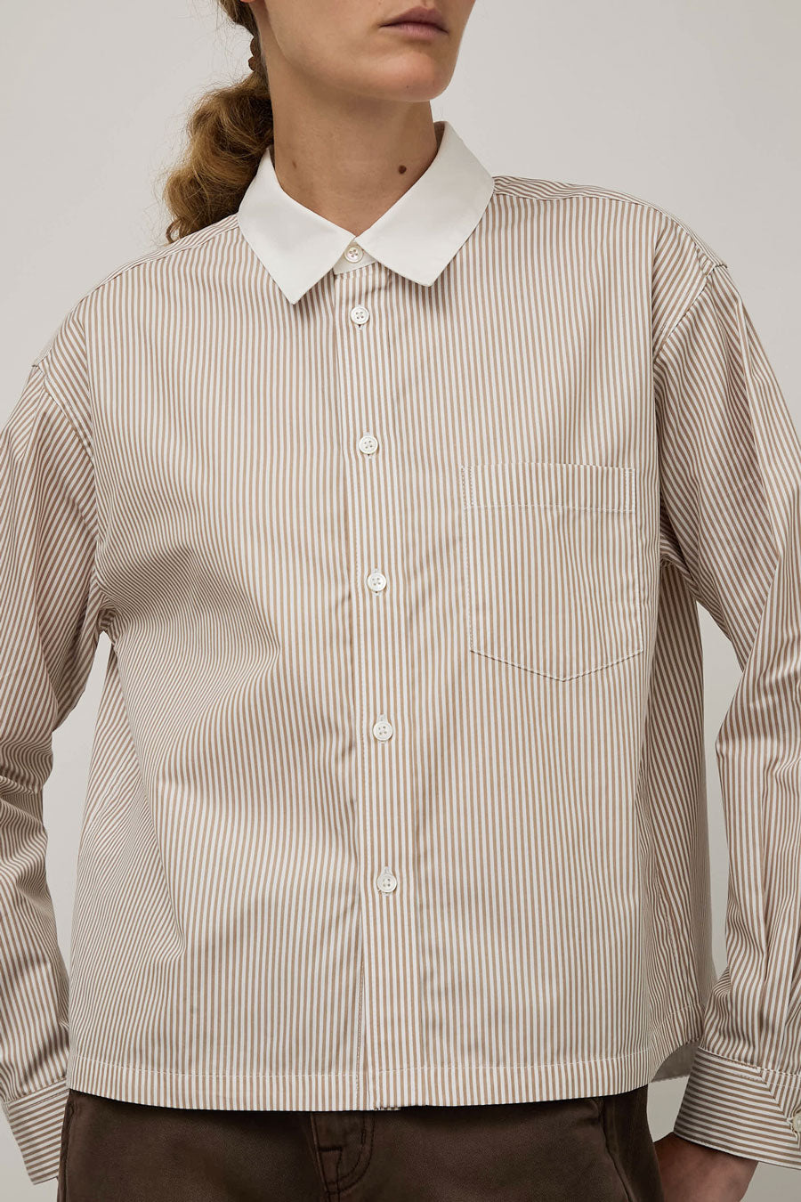 B Sides Sandra Shirt in Tan and White Stripe
