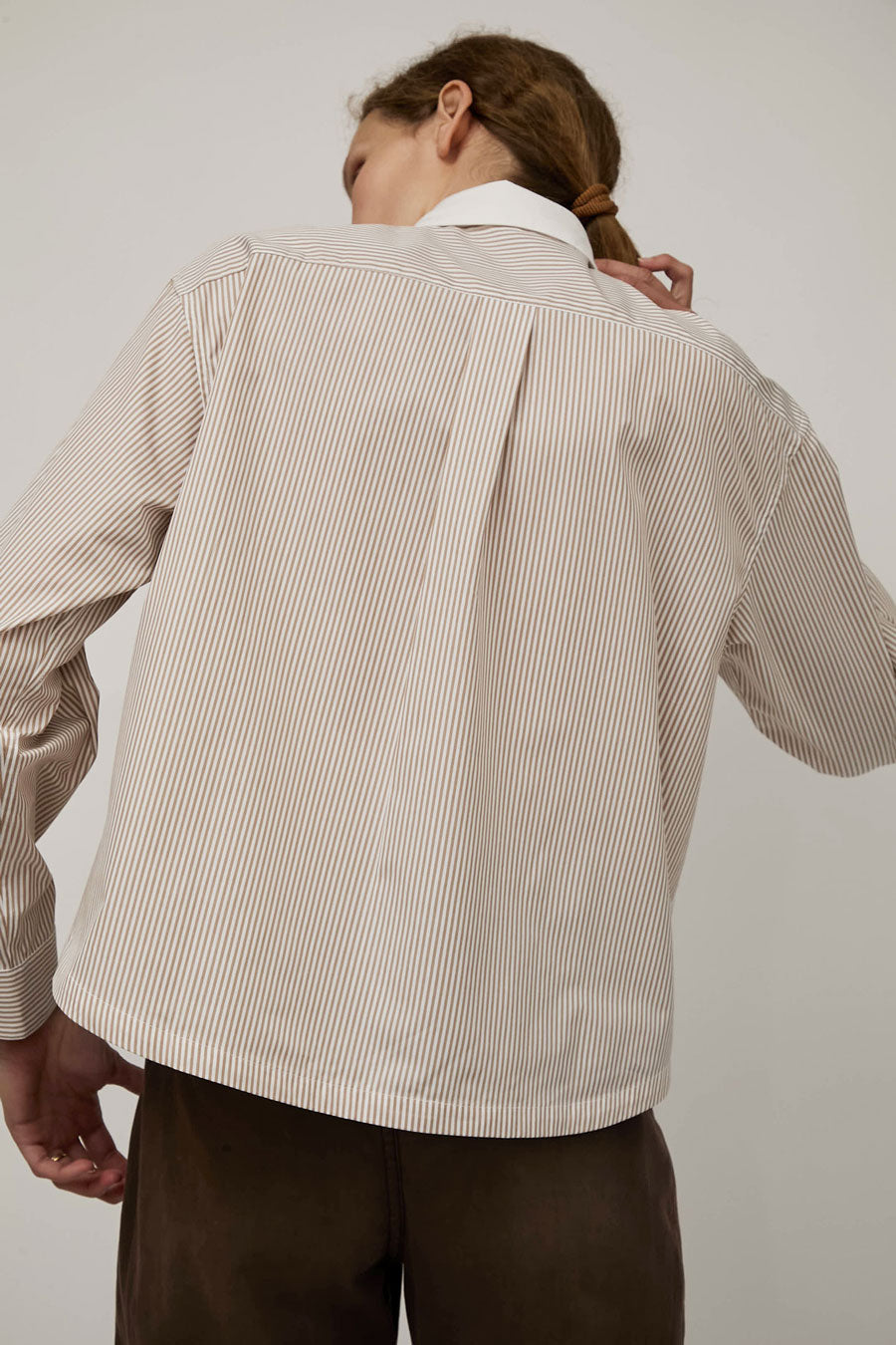 B Sides Sandra Shirt in Tan and White Stripe