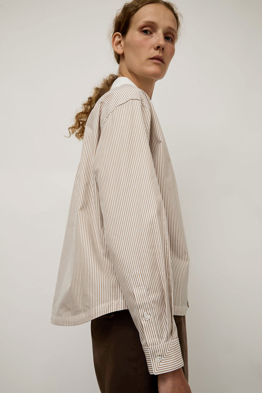 B Sides Sandra Shirt in Tan and White Stripe