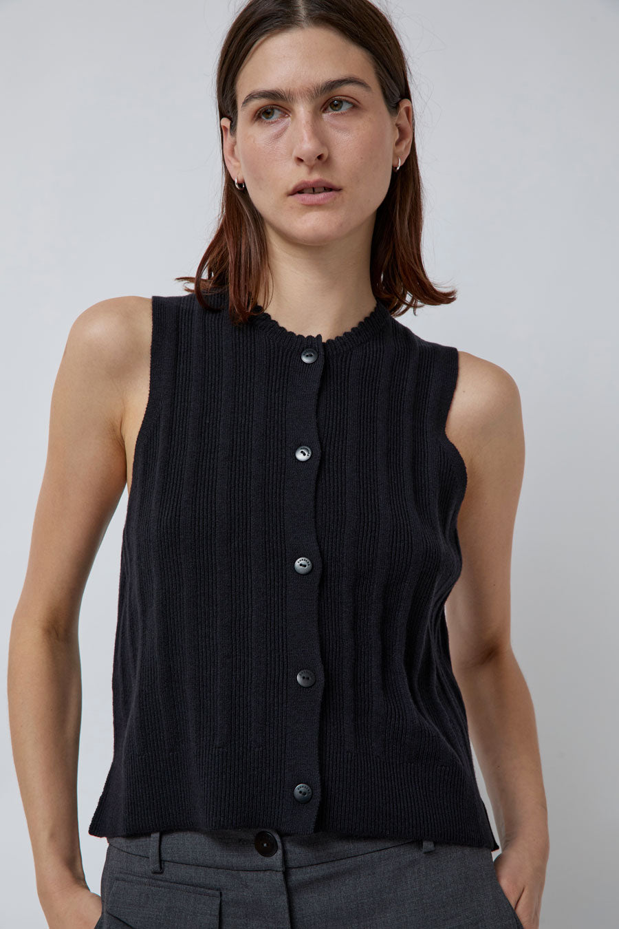 CORDERA Merino Wool Ribbed Waistcoat in Black