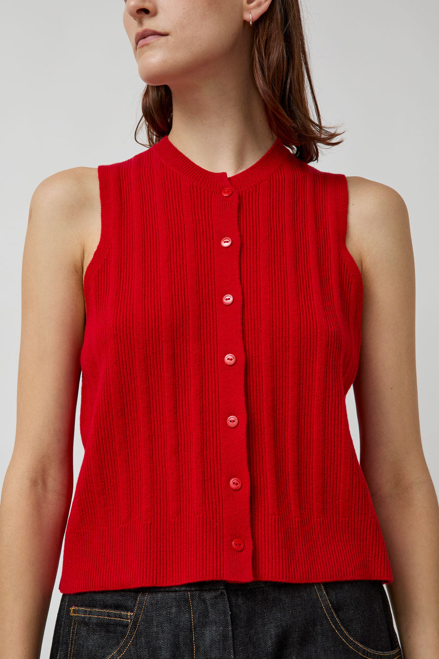 CORDERA Merino Wool Ribbed Waistcoat in Red