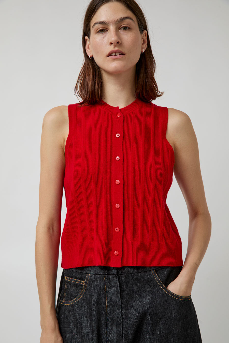 CORDERA Merino Wool Ribbed Waistcoat in Red