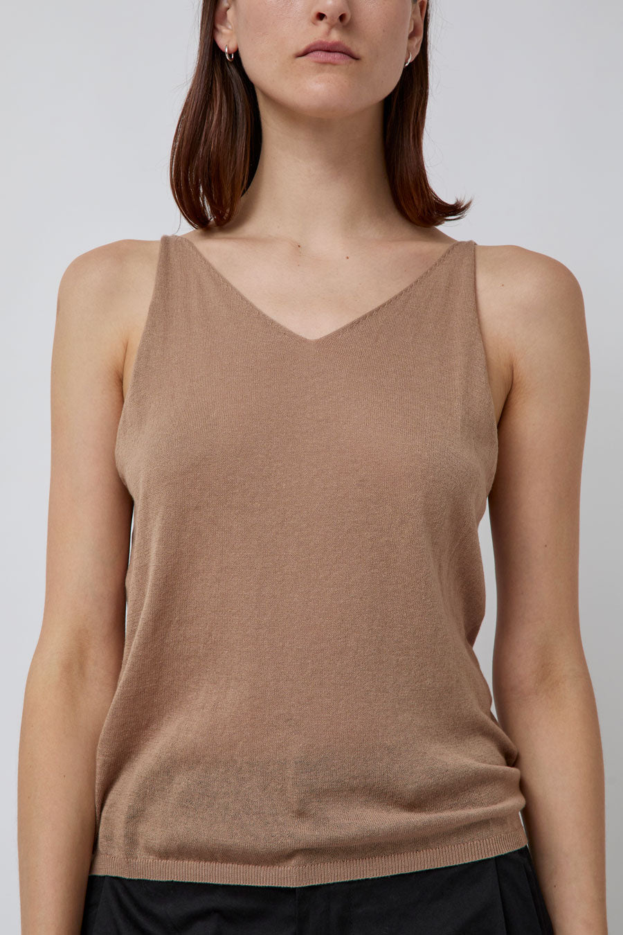Deiji Studios Rolled Knit Top in Light Brown