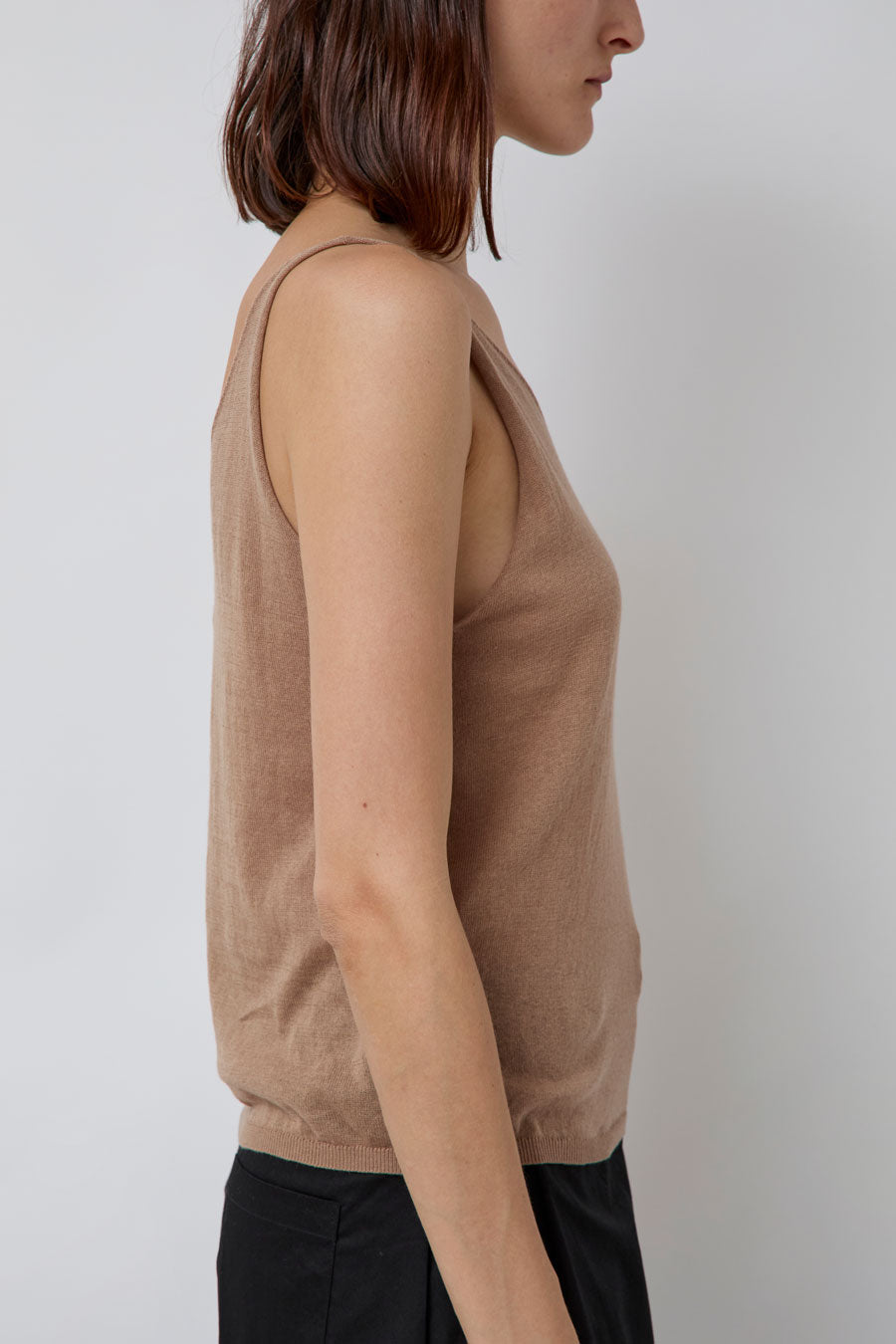 Deiji Studios Rolled Knit Top in Light Brown