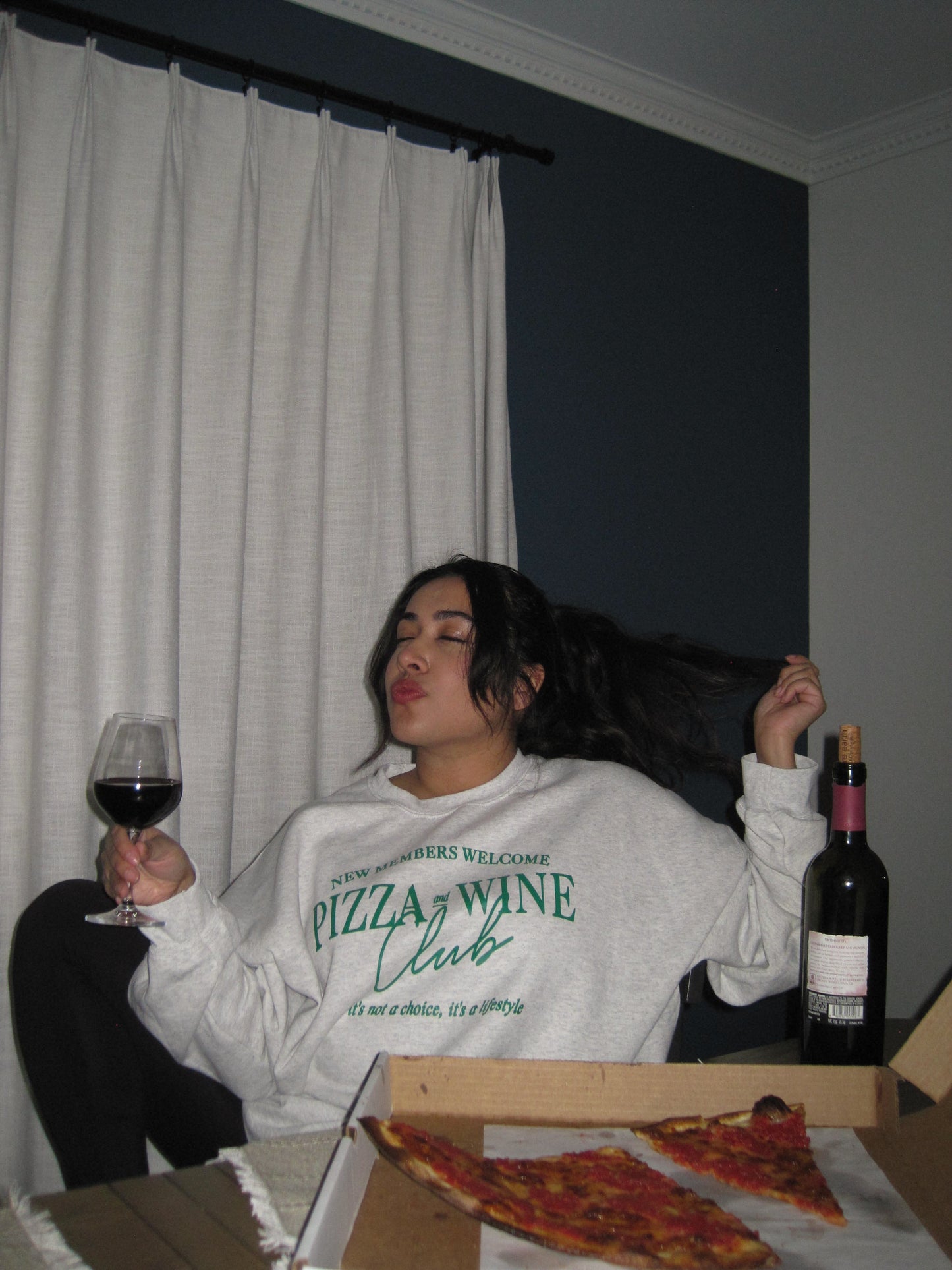 Pizza & Wine Club 90s Oversized Grey Sweatshirt