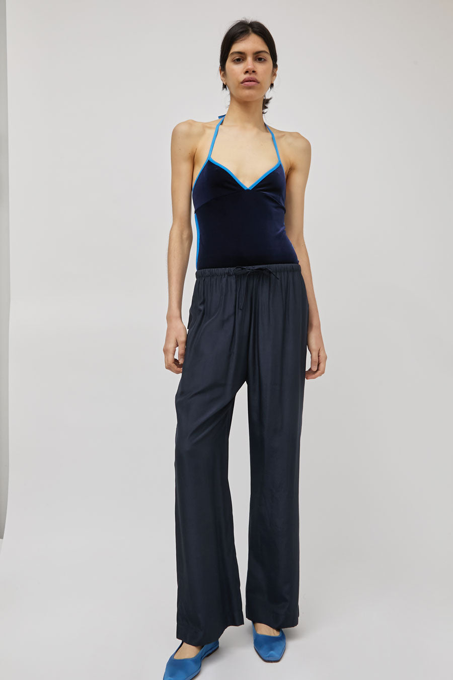 Simone Wild Belle Sport Bodysuit in Navy Velvet and Blue Ribbon