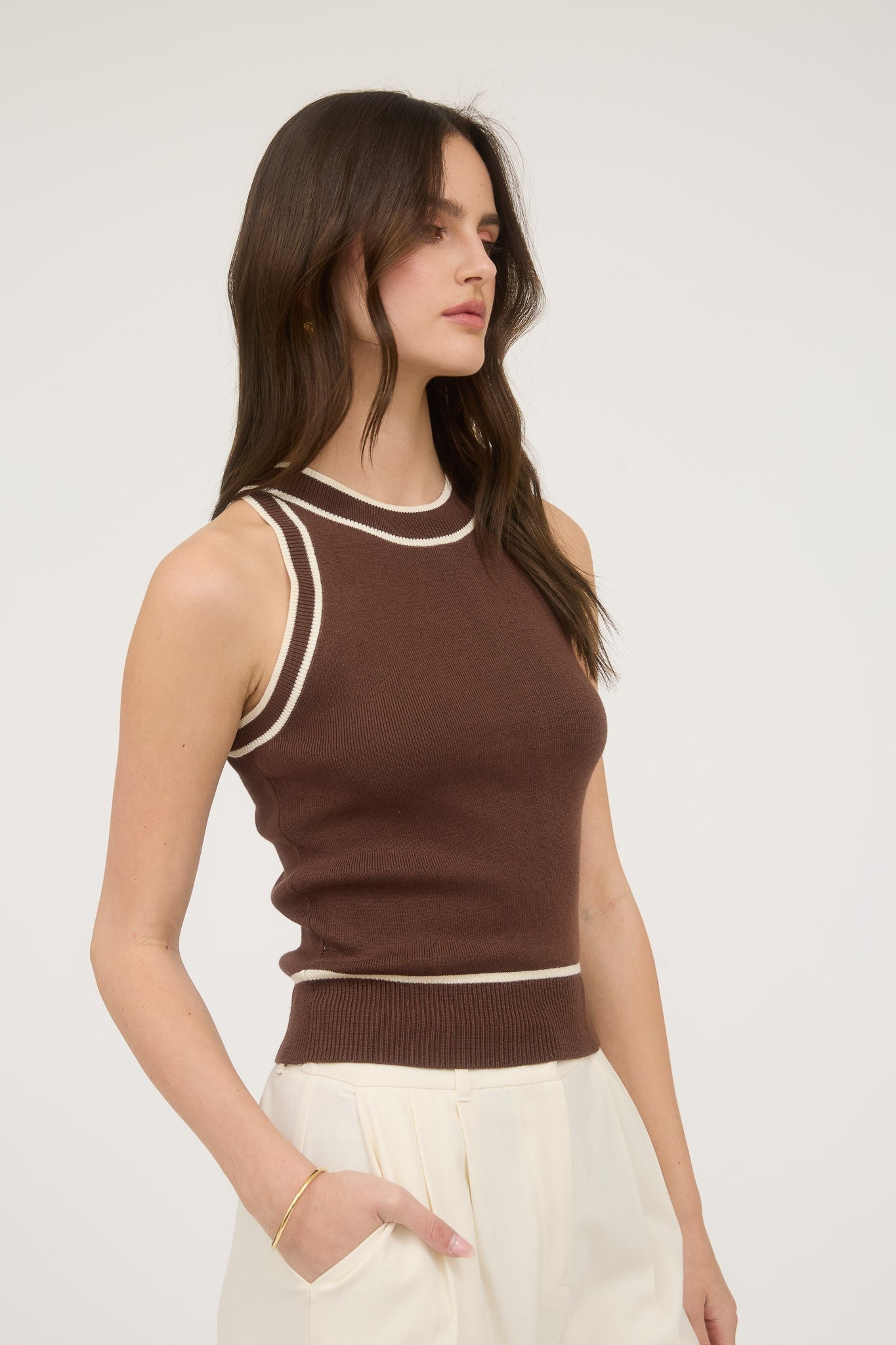 Mocha Contrast Knit Tank