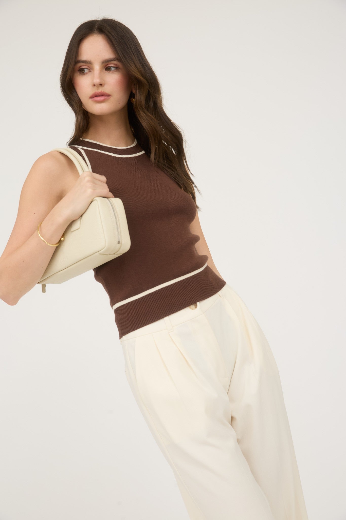 Mocha Contrast Knit Tank