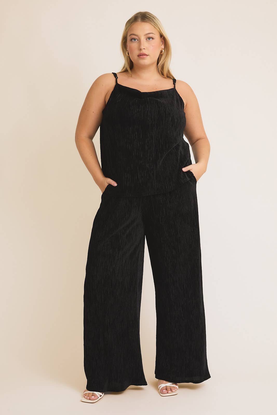Velvet Cowl Neck Pant Set