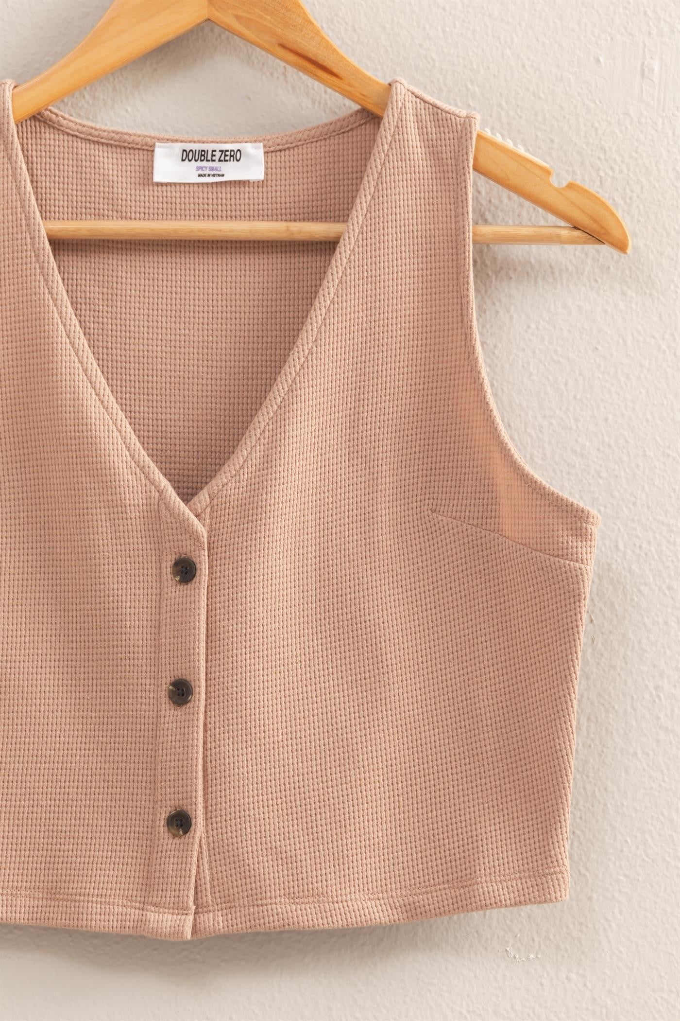 Waffle Knit Button Vest – Dark Taupe