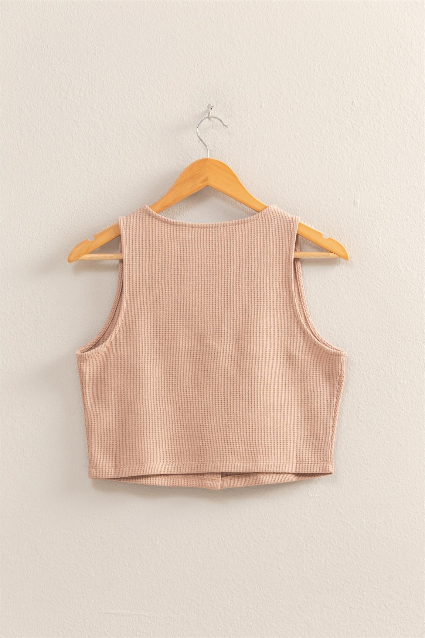 Waffle Knit Button Vest – Dark Taupe