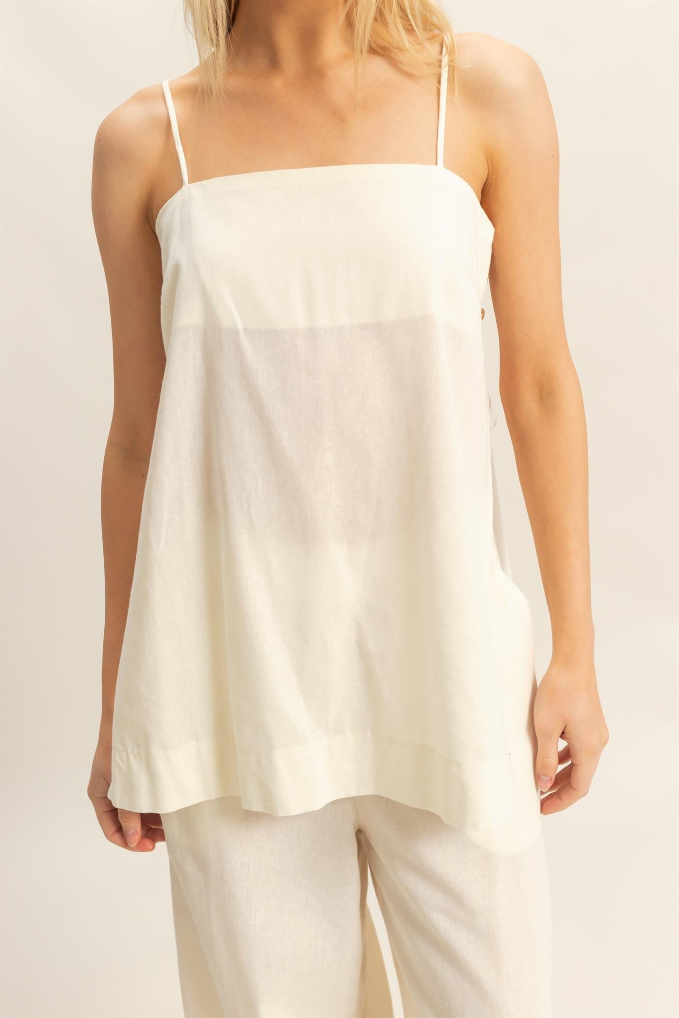 Longline Button Detail Set – Cream Linen